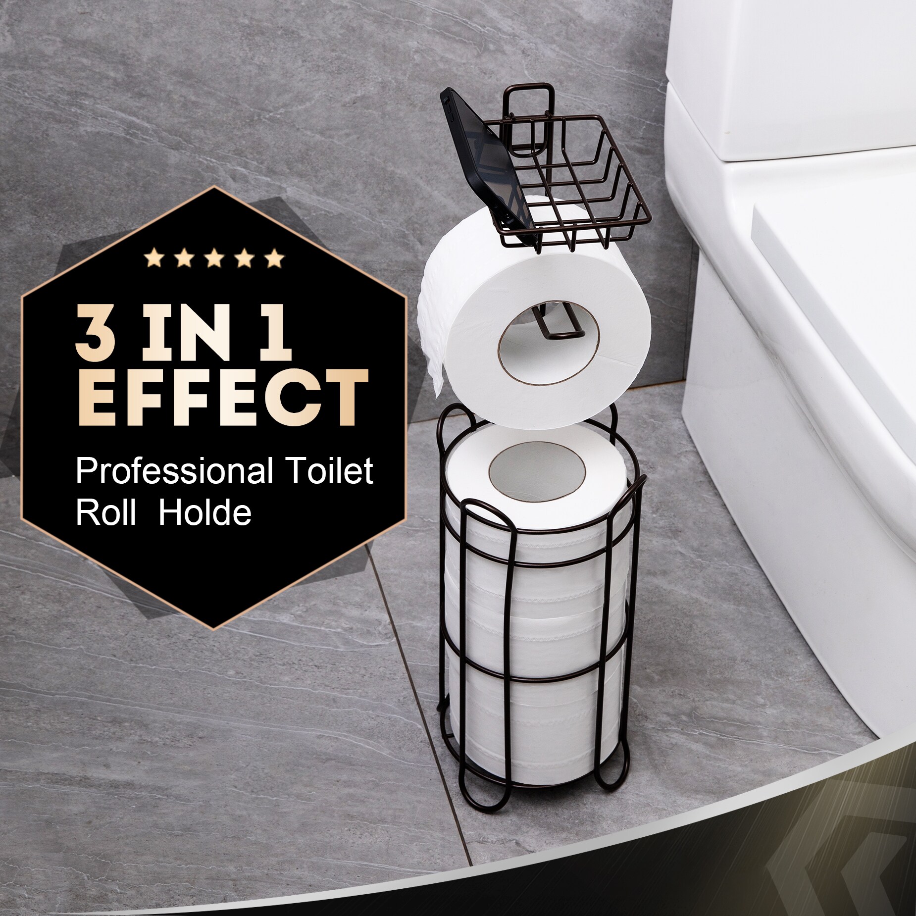 Juego de accesorios para baño decorativos de 5 piezas en níquel con portarrollos de papel higiénico incluido - TOHLAR-024