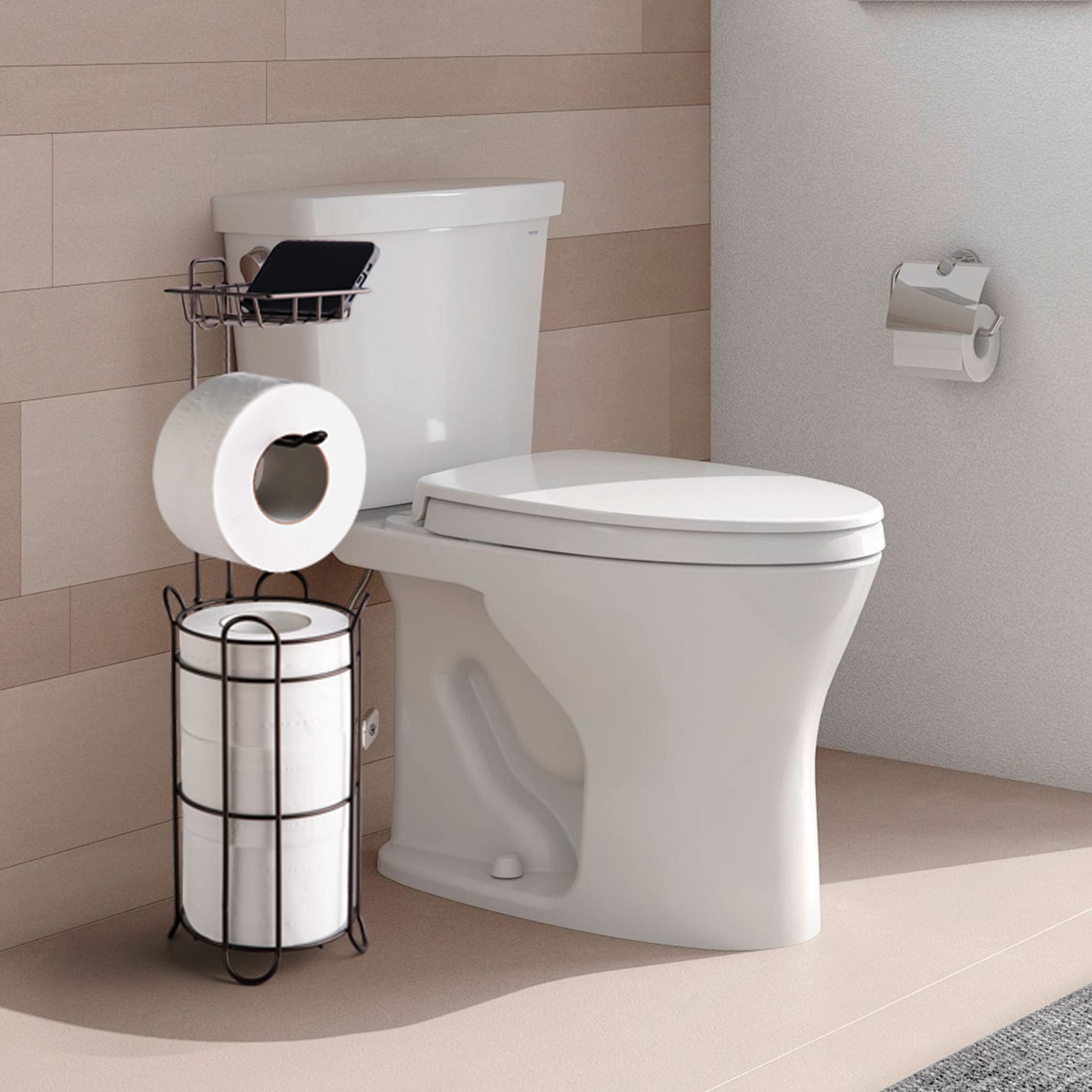 Juego de accesorios para baño decorativos de 5 piezas en níquel con portarrollos de papel higiénico incluido - TOHLAR-024