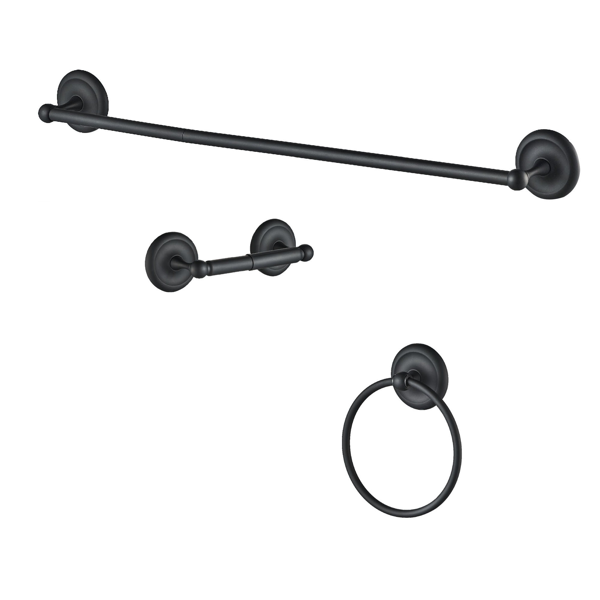 Juego de accesorios decorativos para baño en negro mate Androme: Barra de toallas, portarrollos de papel higiénico y argolla para toallas incluidos AD191M1B3
