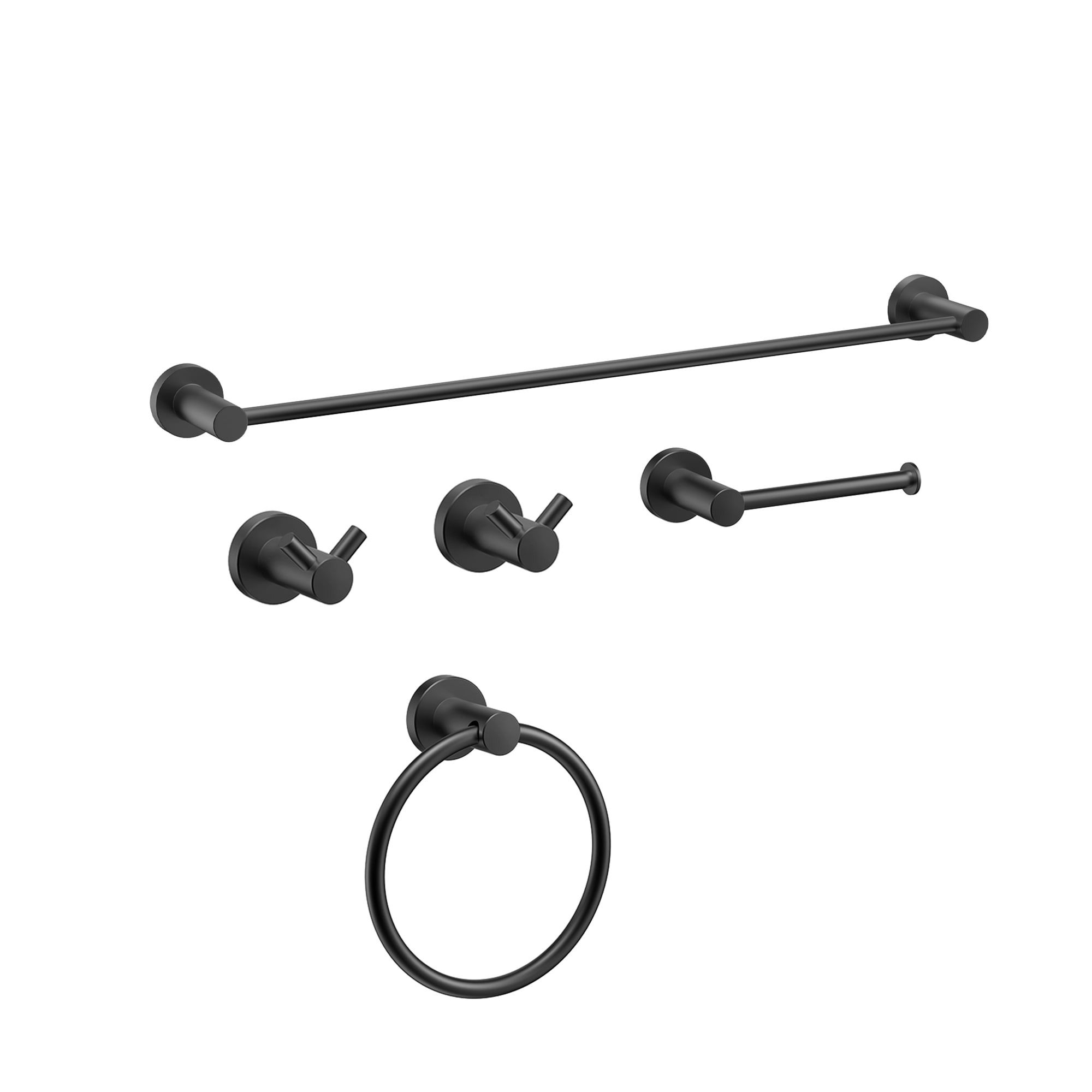 Juego de accesorios de baño decorativos en negro mate Androme: Barra de toallas, portarrollos, argolla de toalla y gancho para bata incluidos AD19M5B5