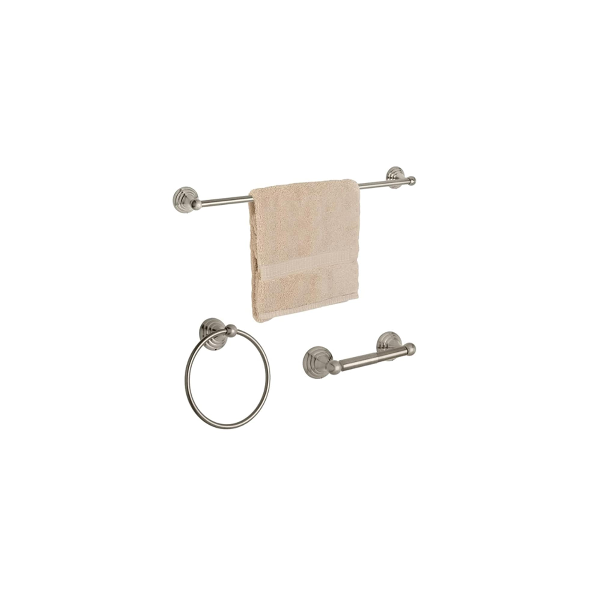 Juego de accesorios decorativos para baño en níquel cepillado Androme: Barra, porta papel y gancho para toallas - Incluye AD191M8BN3