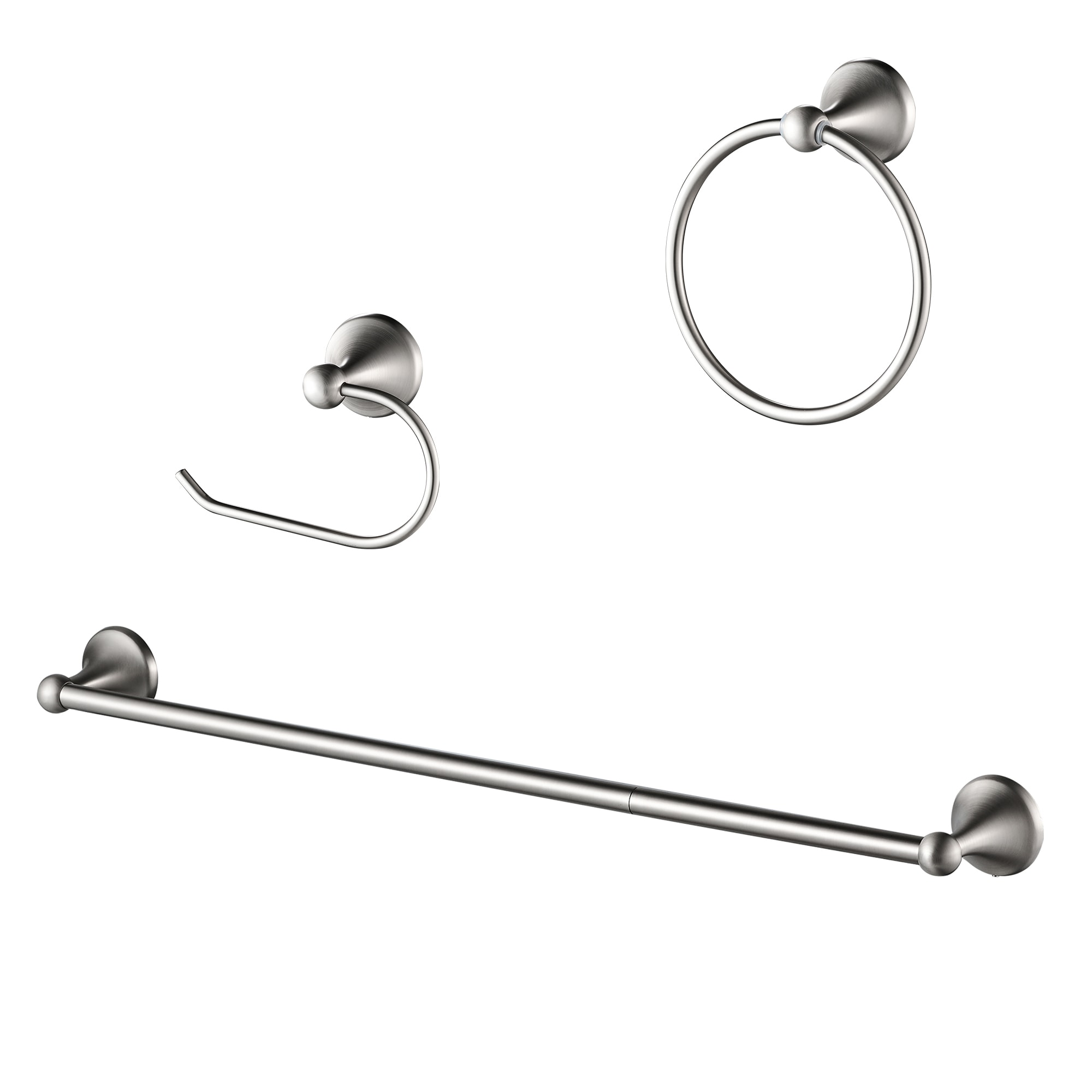 "Set de accesorios decorativos para baño de níquel cepillado Androme: Barra de toallas, porta papel higiénico y argolla de toallas incluidos AD191M2BN3"