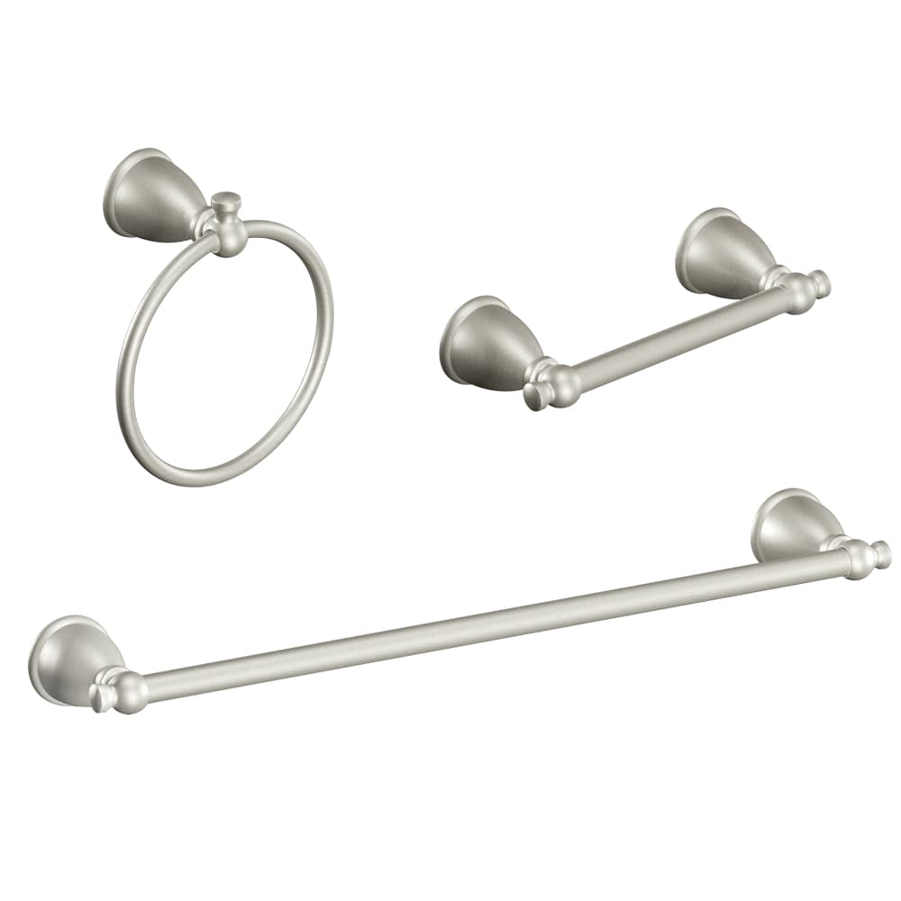 Juego de accesorios decorativos para baño en níquel cepillado de 3 piezas Moen Caldwell: Barra para toallas, porta papel higiénico y gancho para toallas, incluidos Y3193BN