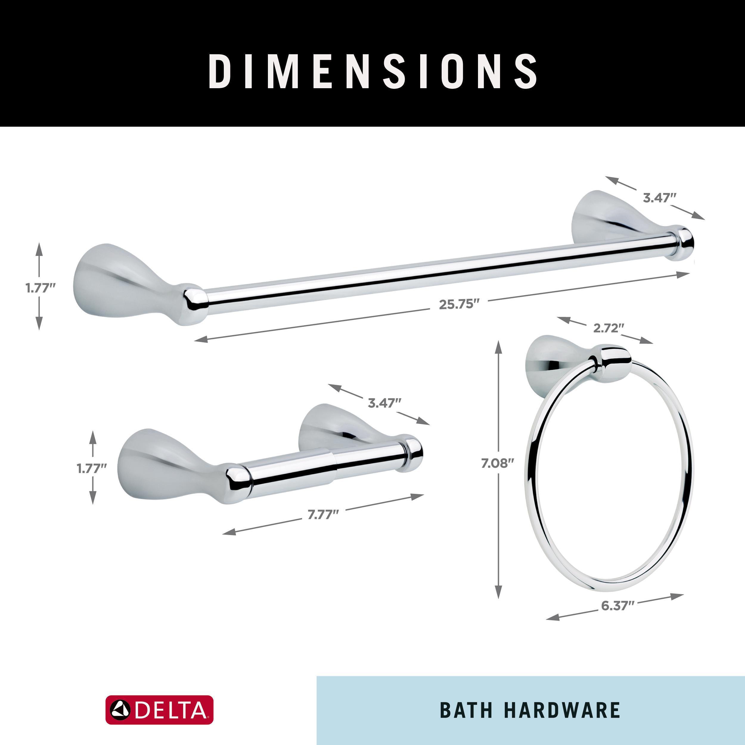 Juego de accesorios de baño decorativos en cromo pulido de 3 piezas Delta incluye barra de toalla, portarrollos de papel higiénico y anillo de toalla - FNDS63-PC