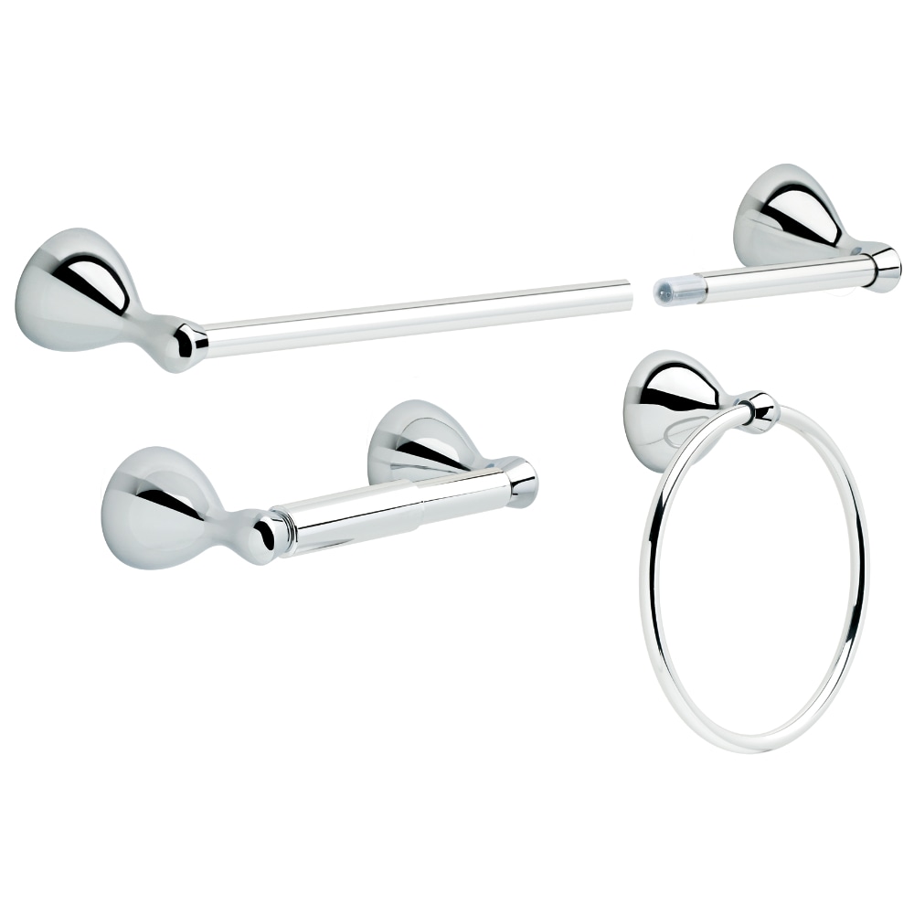 Juego de accesorios de baño decorativos en cromo pulido de 3 piezas Delta incluye barra de toalla, portarrollos de papel higiénico y anillo de toalla - FNDS63-PC