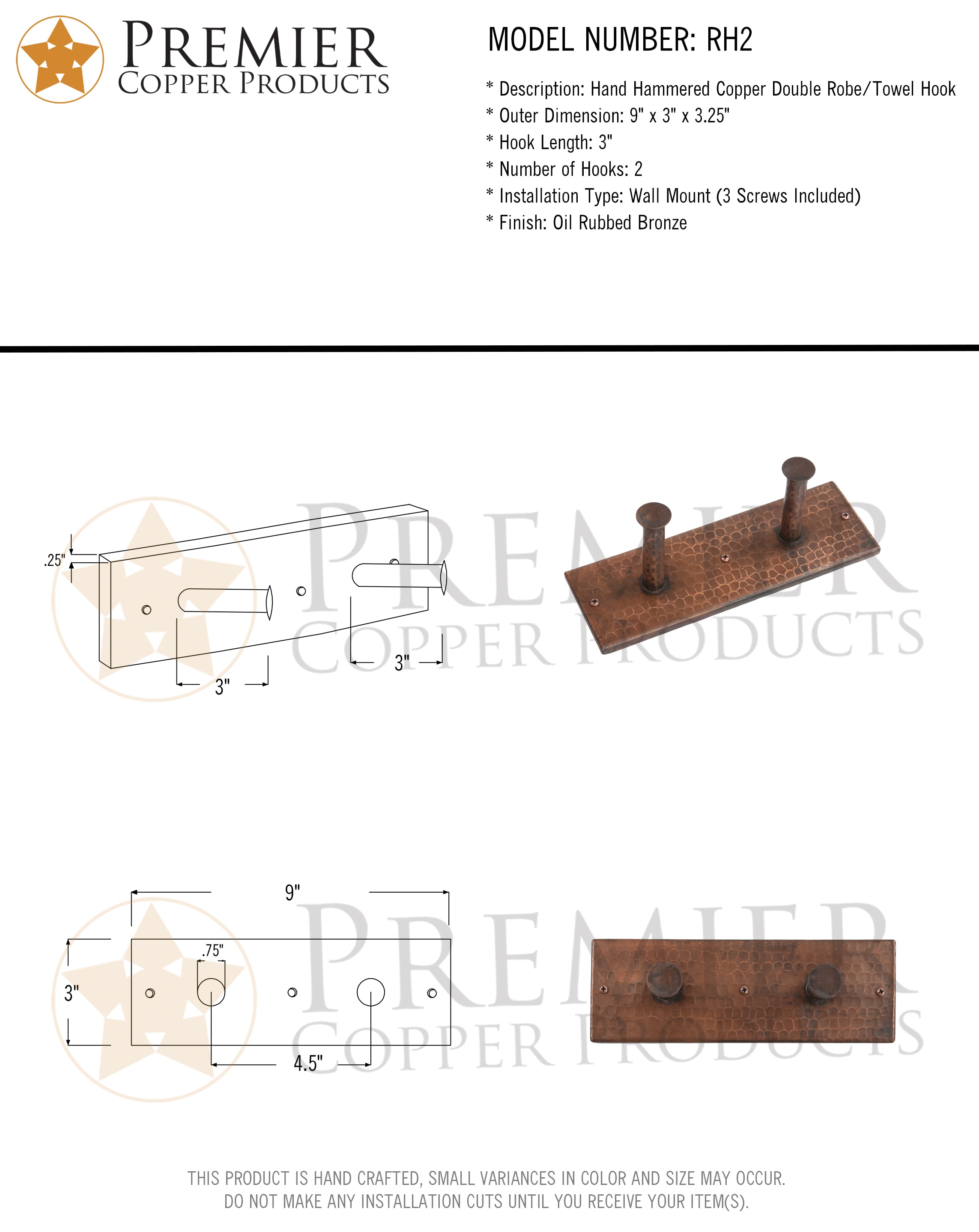 Accesorios de Baño de Cobre Aceitado Doble Gancho de Montaje en Pared - RH2