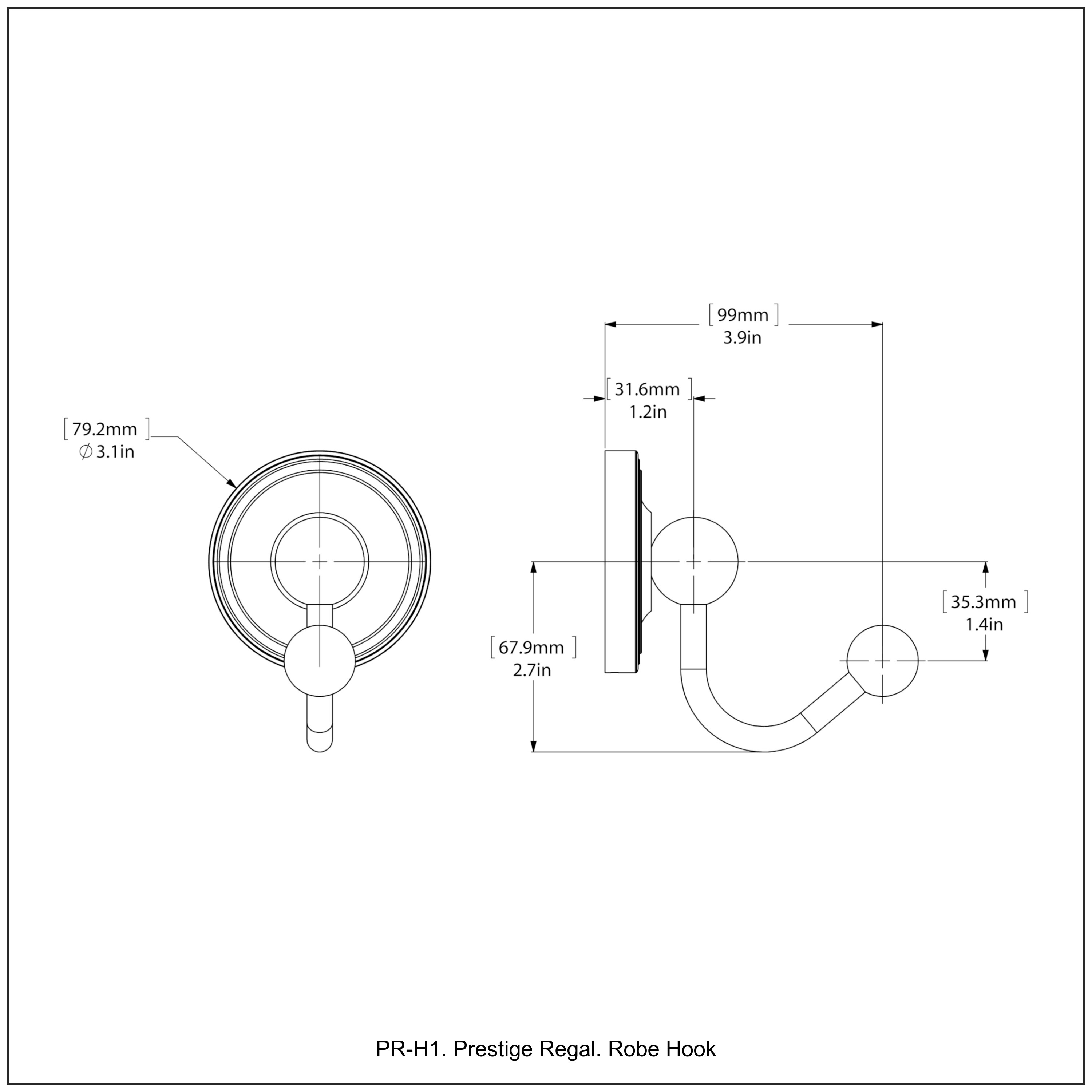 Gancho de pared para toallas de latón sin lacar Allied Brass Prestige Regal - Un gancho solo PR-H1-UNL