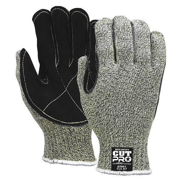 Guantes resistentes al corte de MCR Safety, Nivel de corte A7, 7 ga, amarillos, L - 93861L.