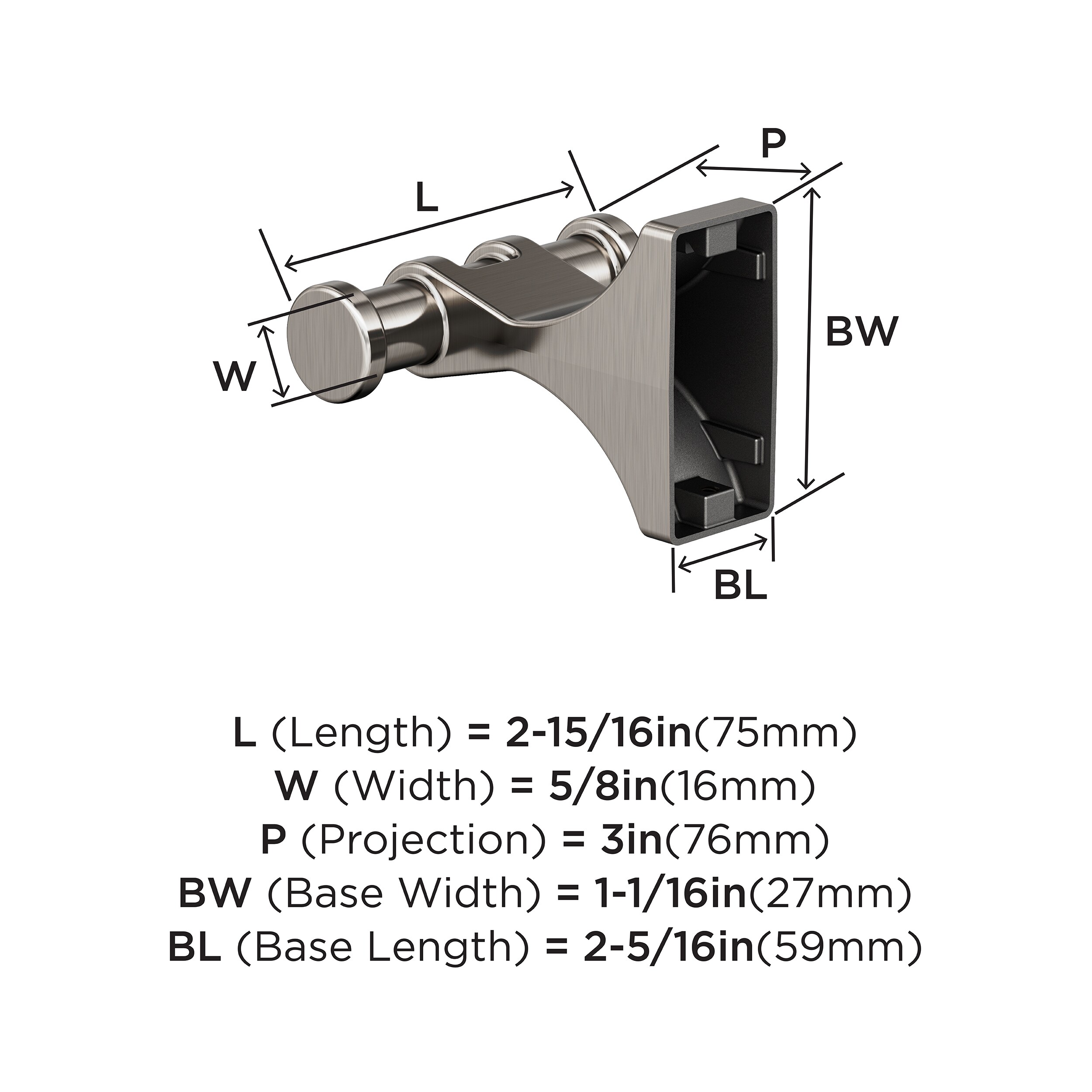 Amerock Davenport Gancho doble de pared para toallas en níquel cepillado - BH36050G10