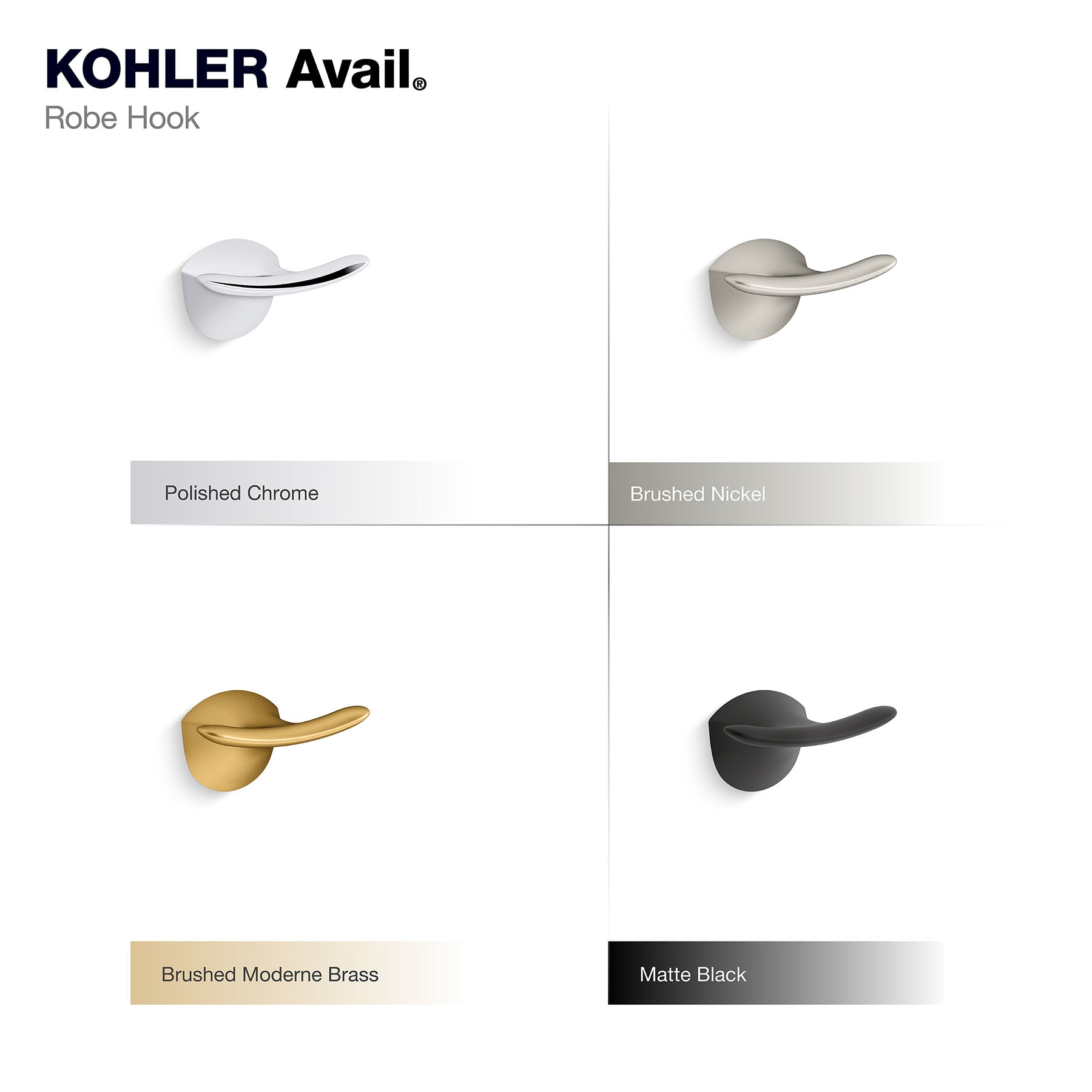 Gancho de toalla de montaje en pared KOHLER Avail en latón moderno cepillado vibrante de un solo gancho