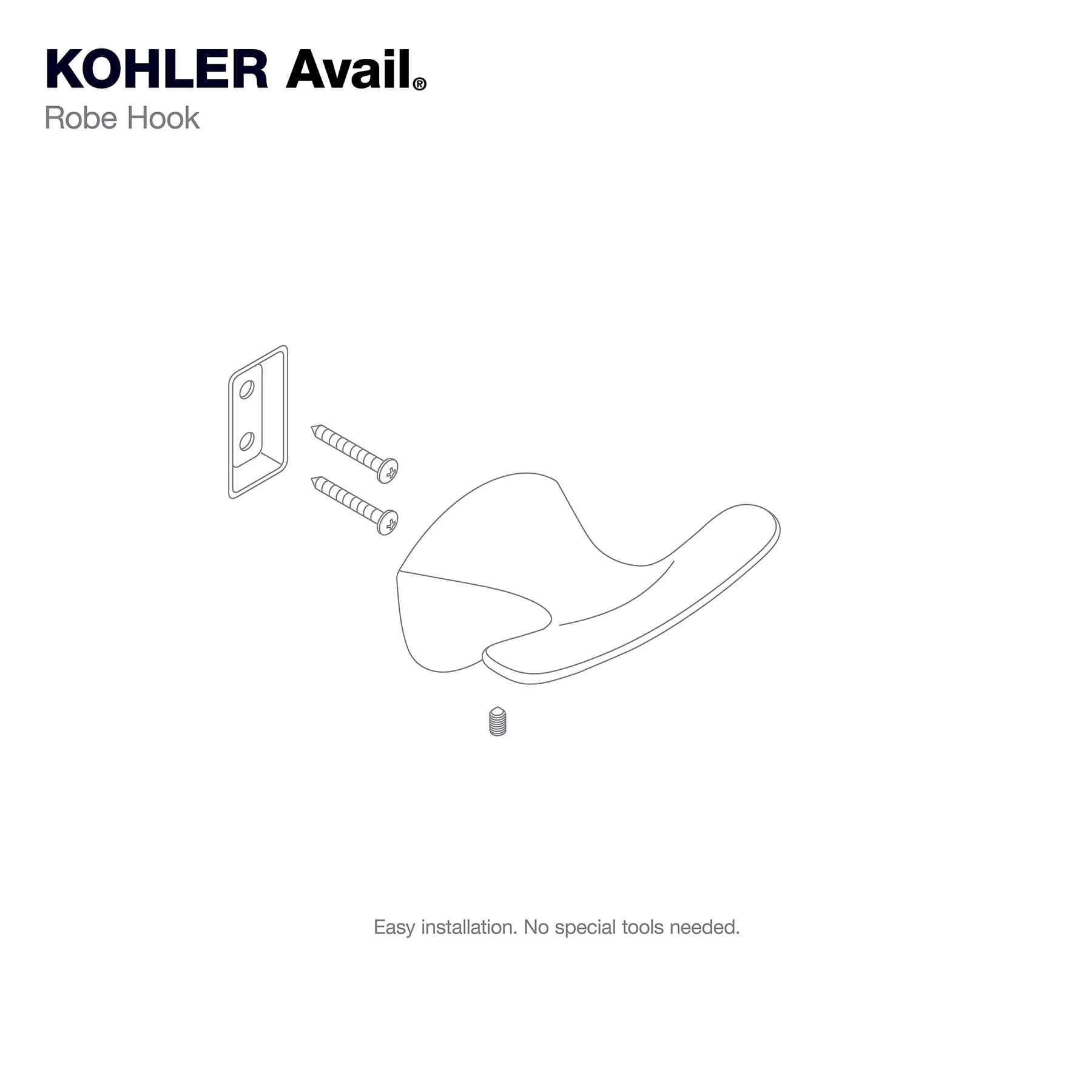 Gancho de toalla de montaje en pared KOHLER Avail en latón moderno cepillado vibrante de un solo gancho
