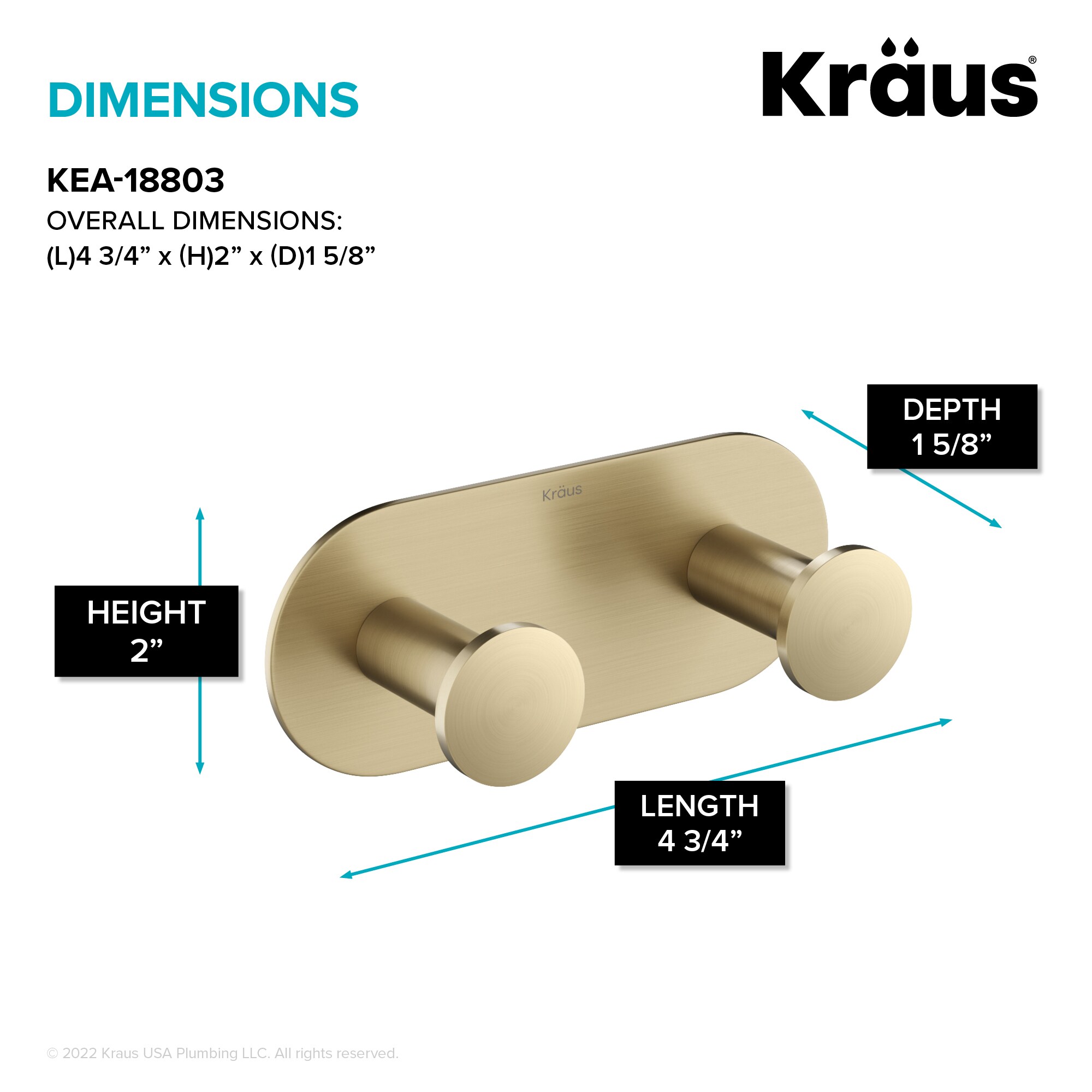 Percha doble de pared en acabado dorado cepillado - Kraus Elie
