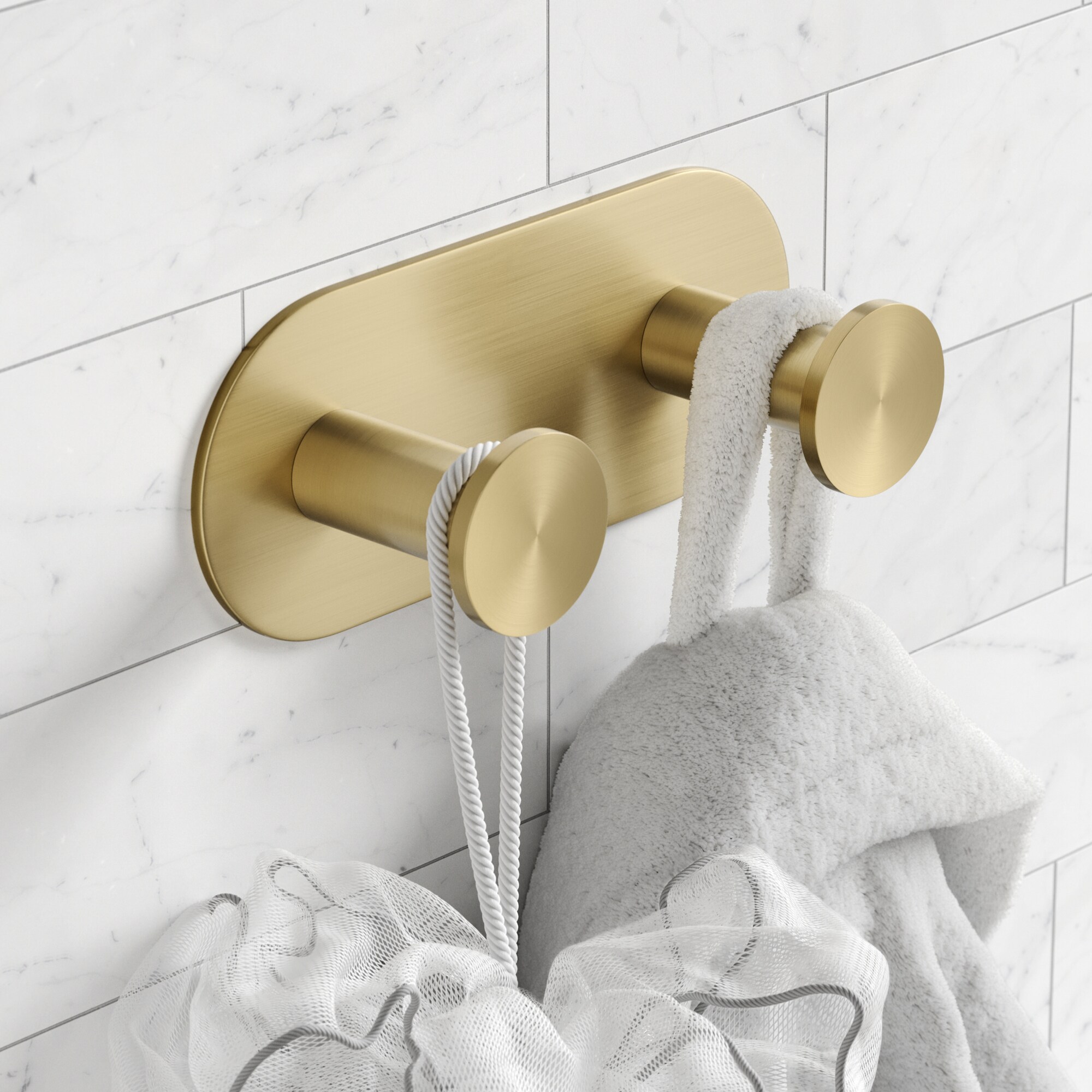 Percha doble de pared en acabado dorado cepillado - Kraus Elie
