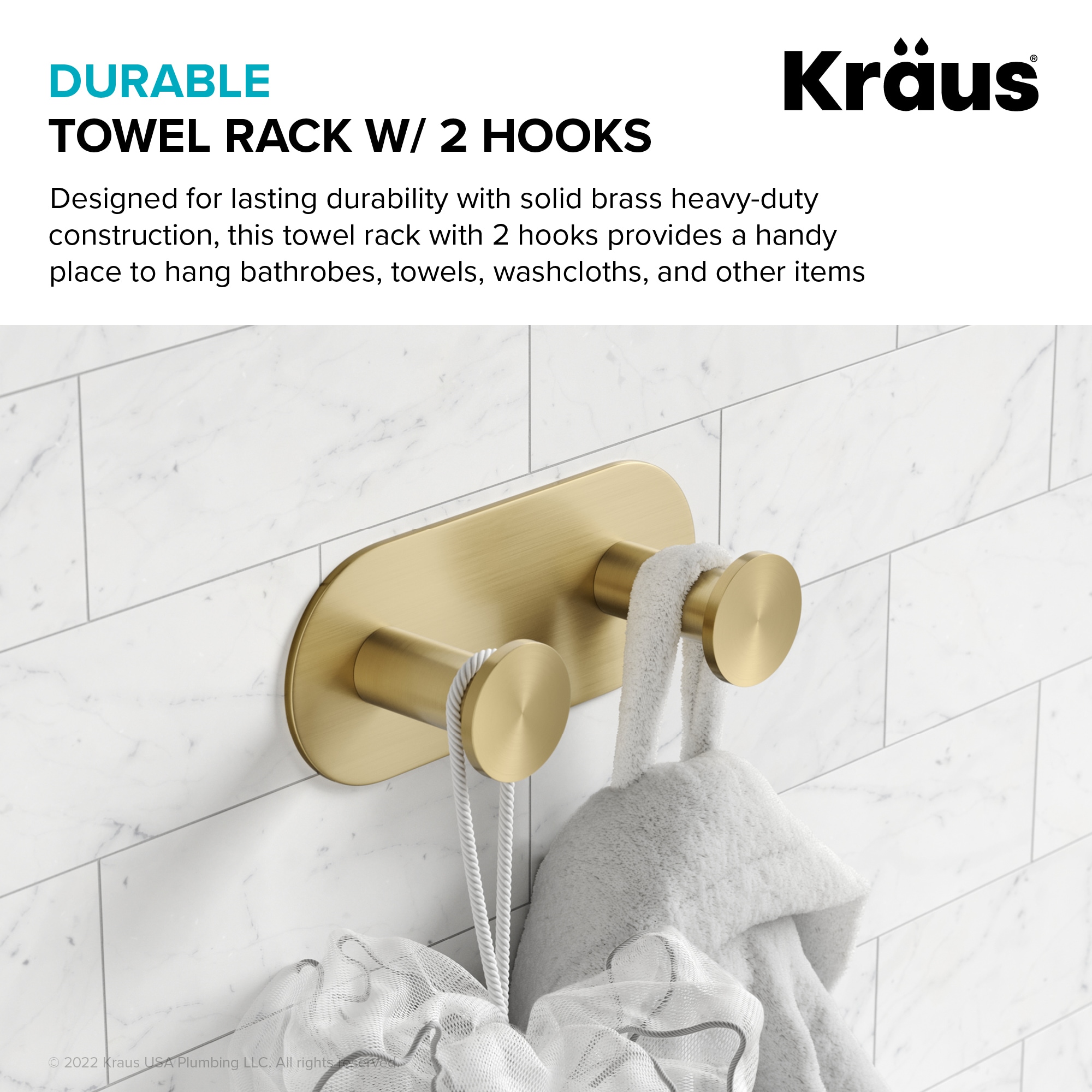 Percha doble de pared en acabado dorado cepillado - Kraus Elie