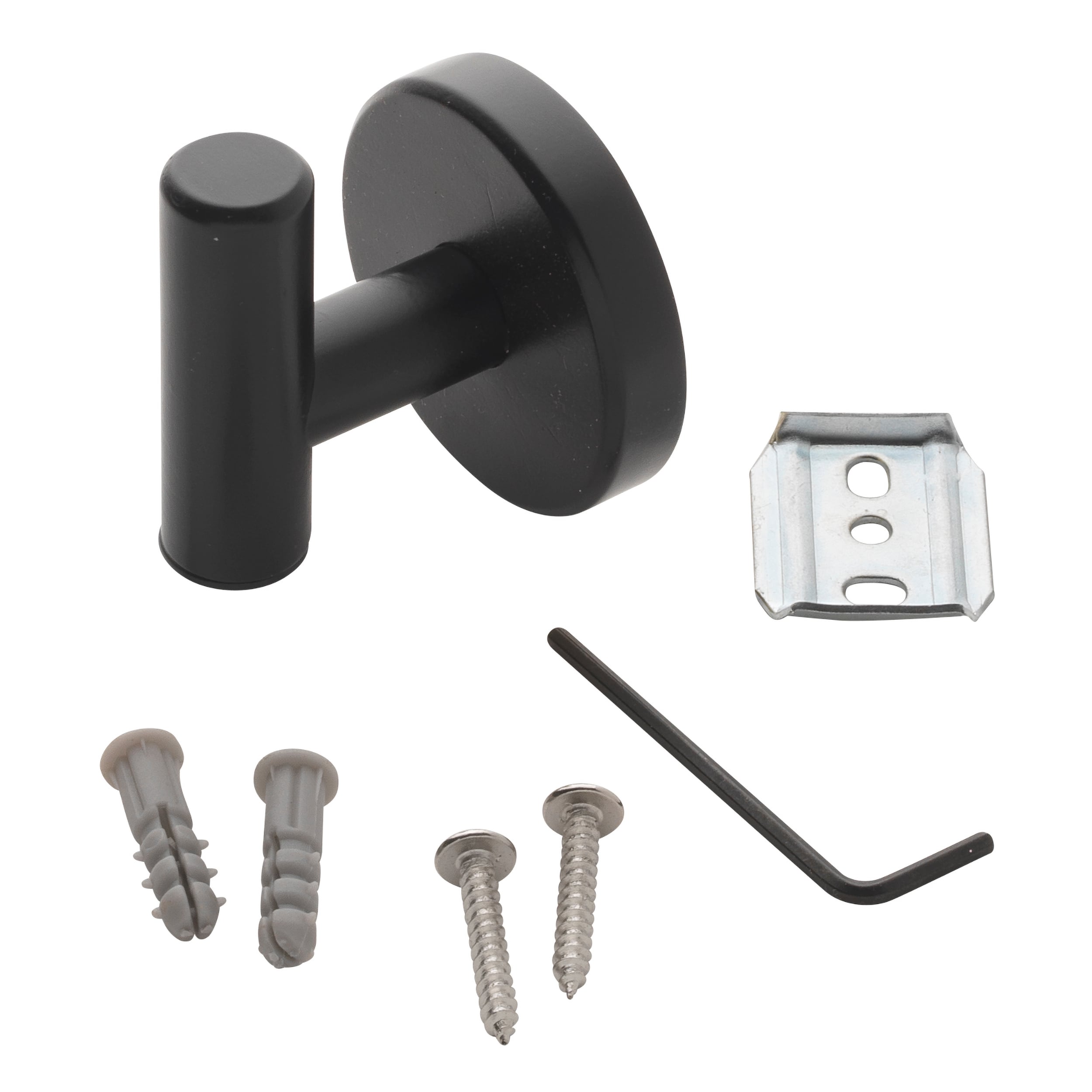 Colgador de toalla de pared allen + roth Harlow en negro mate con un solo gancho.