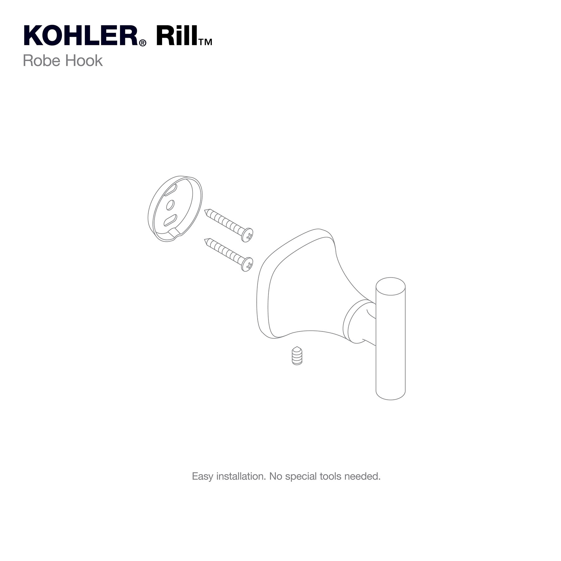 Percha de Toalla de Montaje en Pared KOHLER Rill Negro Mate con un Solo Gancho