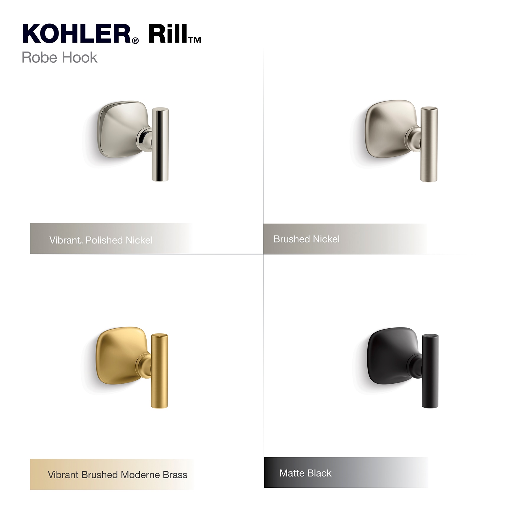 Percha de Toalla de Montaje en Pared KOHLER Rill Negro Mate con un Solo Gancho