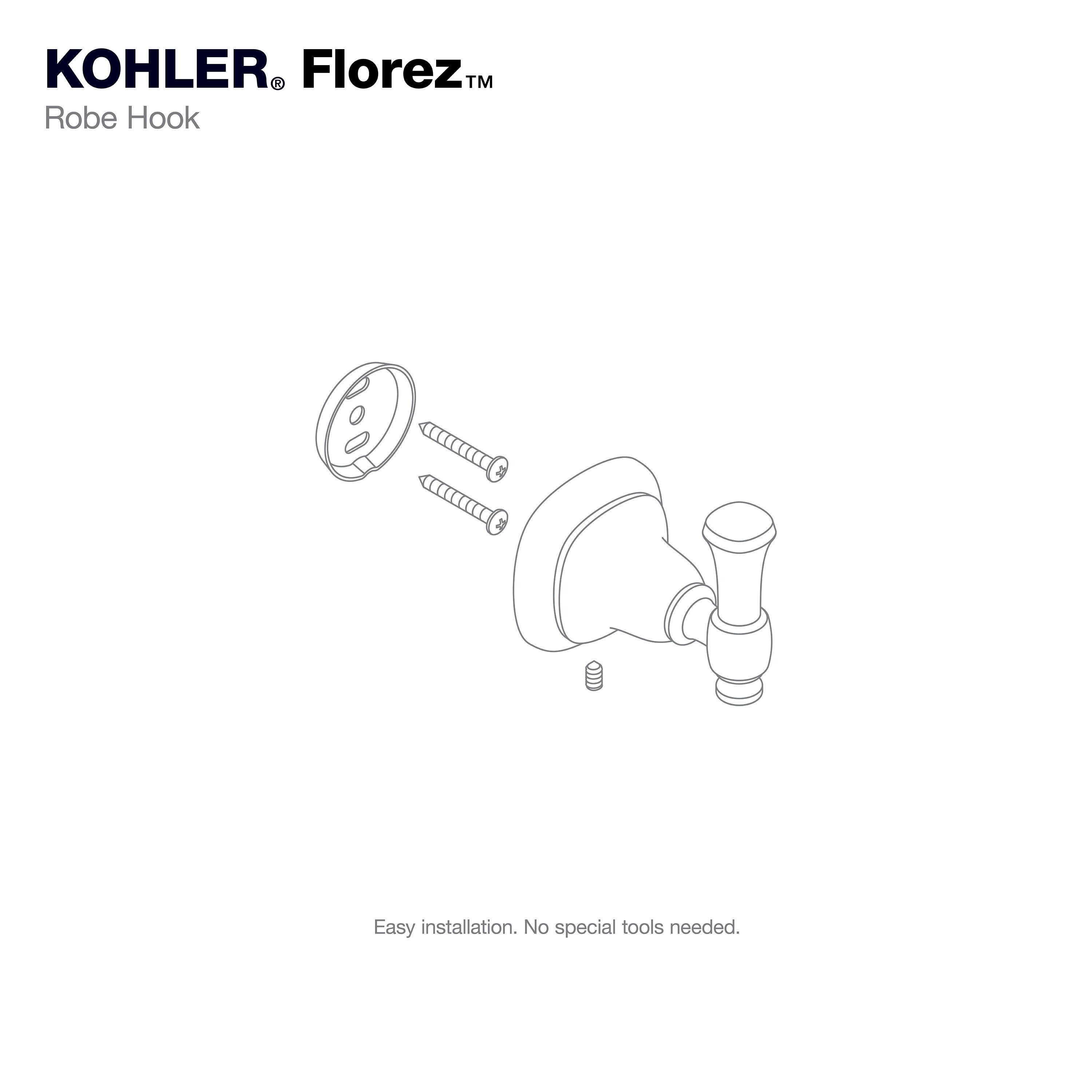 GANCHO DE TOALLA DE PARED DE UN SOLO GANCHO BRILLANTE DE NÍQUEL PULIDO KOHLER Florez R27907-SN