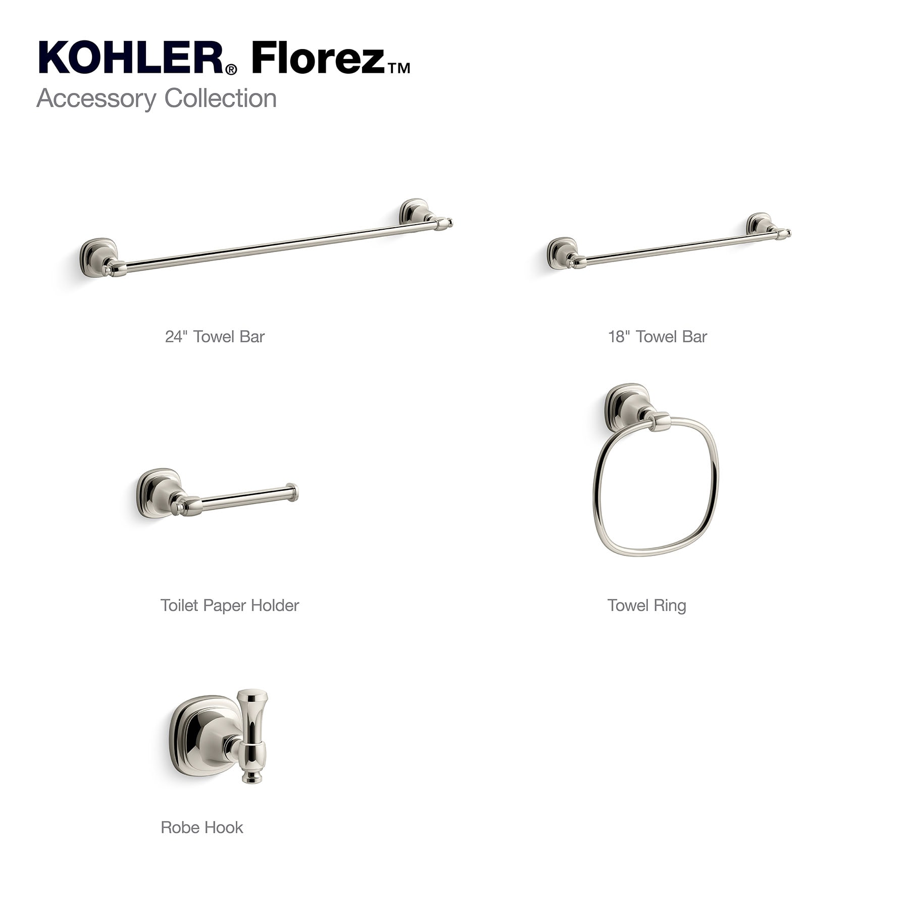 GANCHO DE TOALLA DE PARED DE UN SOLO GANCHO BRILLANTE DE NÍQUEL PULIDO KOHLER Florez R27907-SN