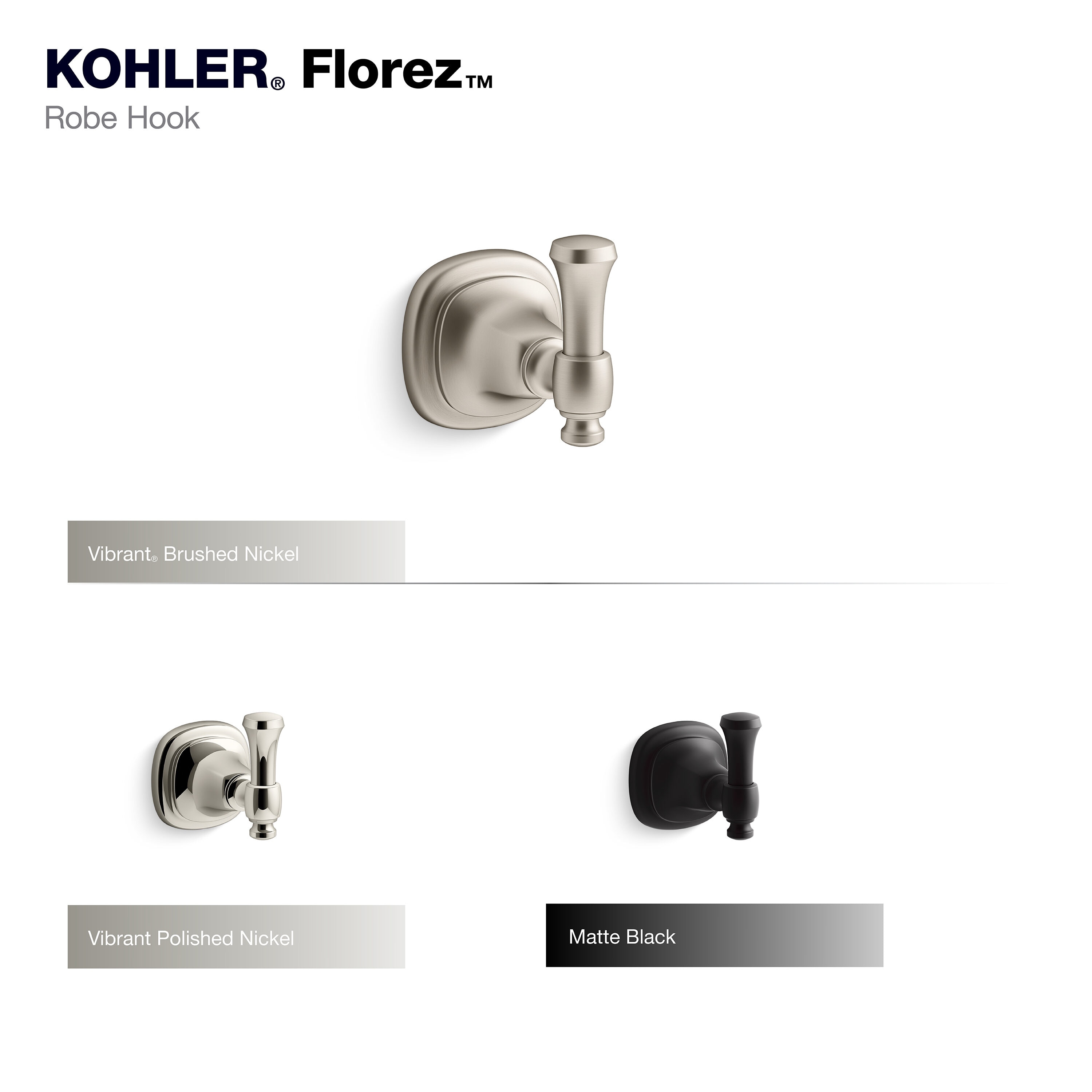 GANCHO DE TOALLA DE PARED DE UN SOLO GANCHO BRILLANTE DE NÍQUEL PULIDO KOHLER Florez R27907-SN