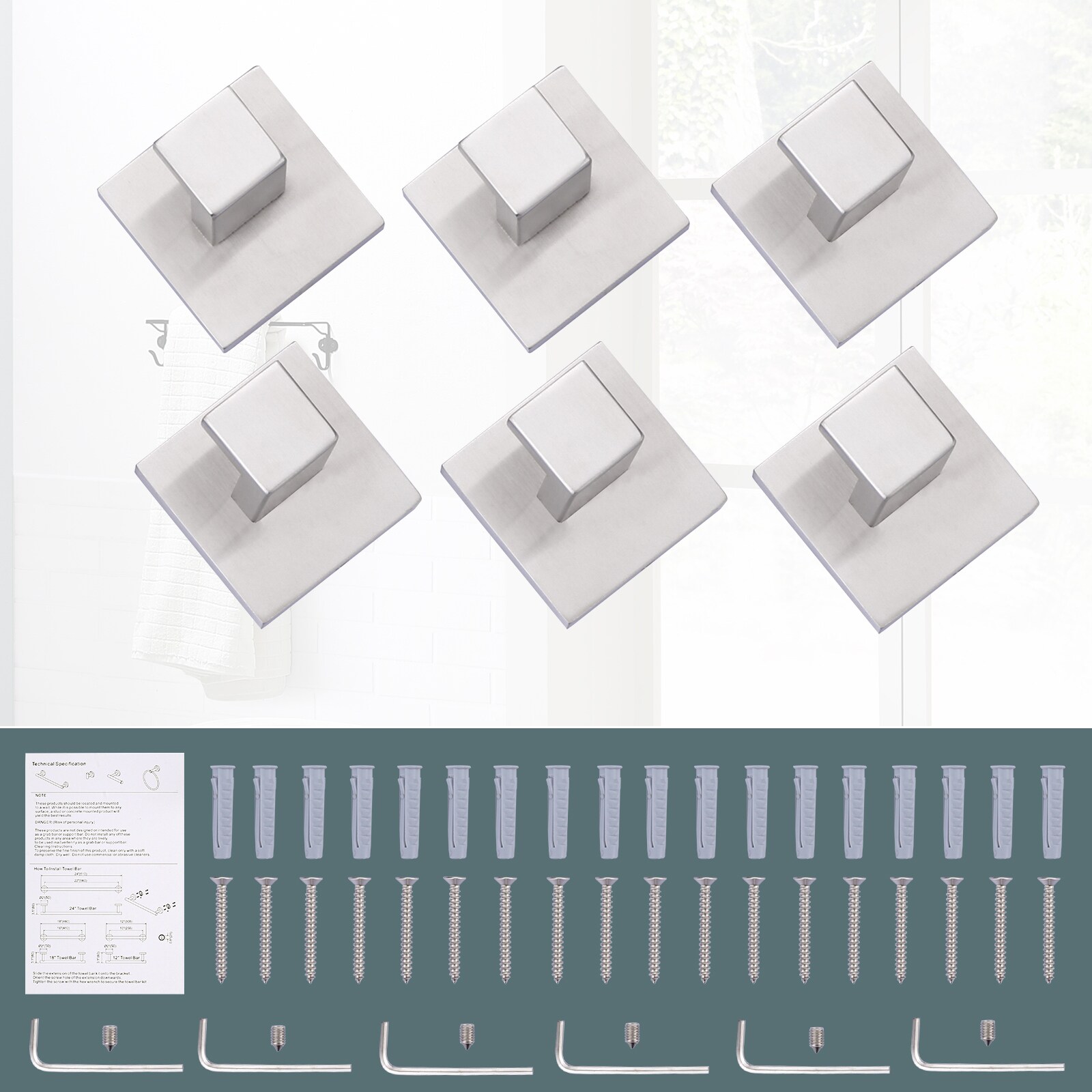 Percha de toalla de pared de 6 ganchos de níquel cepillado WOWOW 4060101X6-LW