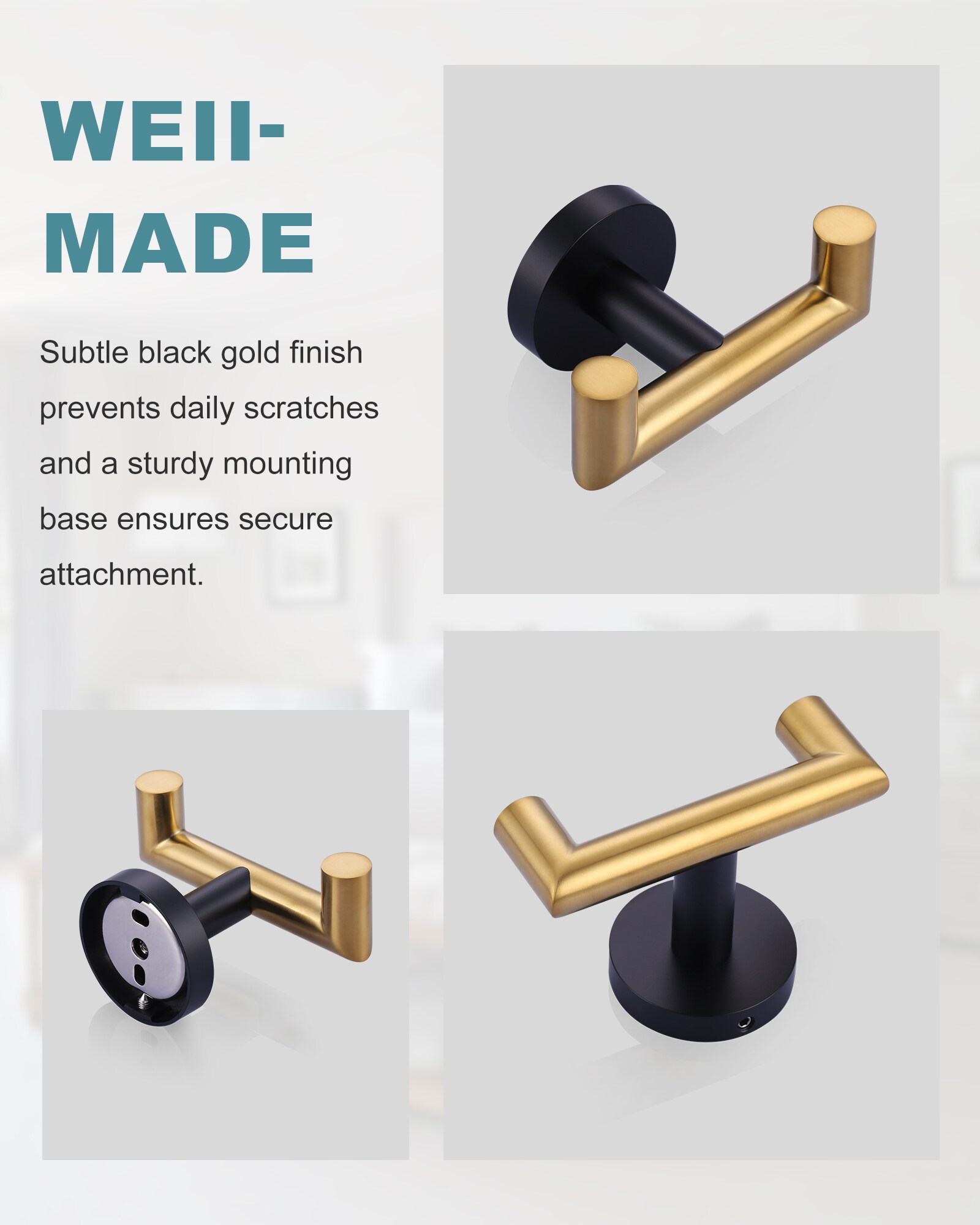 Percha de pared para toallas WOWOW Negra y Dorada de un solo gancho
