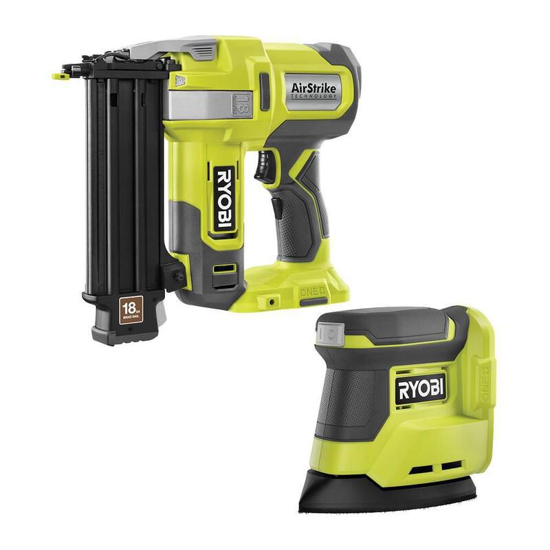 RYOBI ONE+ 18V Clavadora inalámbrica AirStrike de calibre 18 con Lijadora inalámbrica Corner Cat - P321-PCL416B