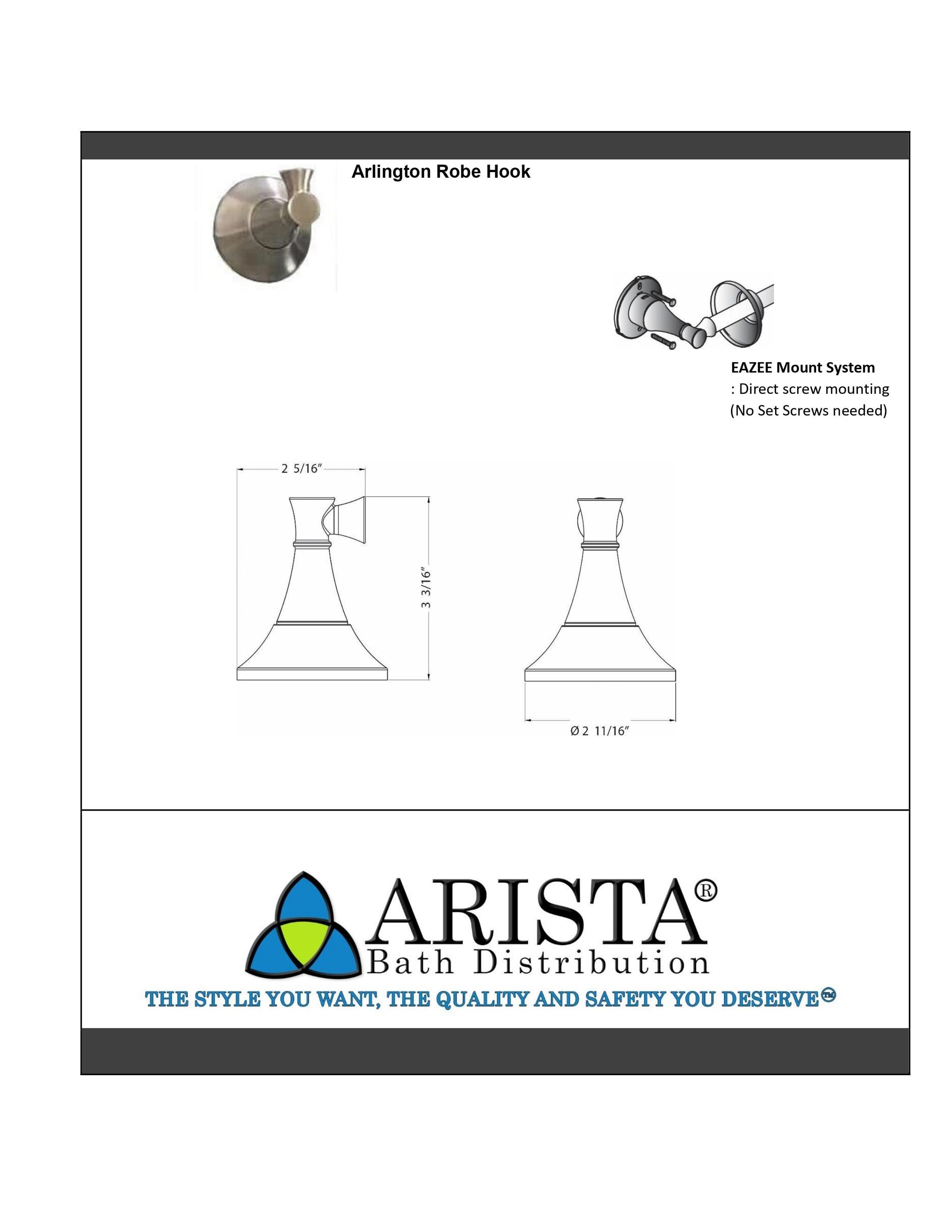 Percha de toalla de montaje en pared individual ARISTA Arlington en níquel satinado