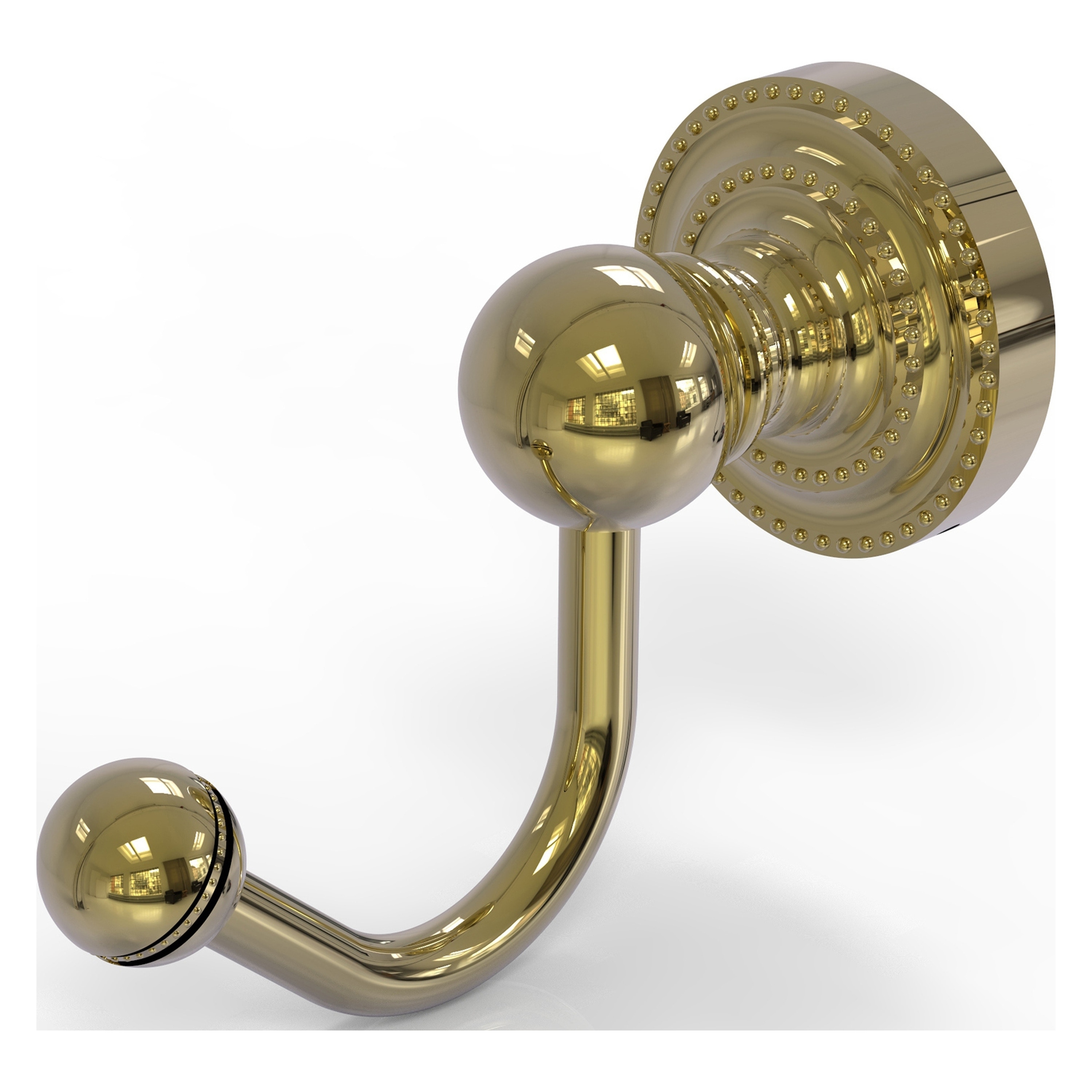 Gancho para toallas de montaje en pared de latón sin lacar Allied Brass Dottingham de un solo gancho.