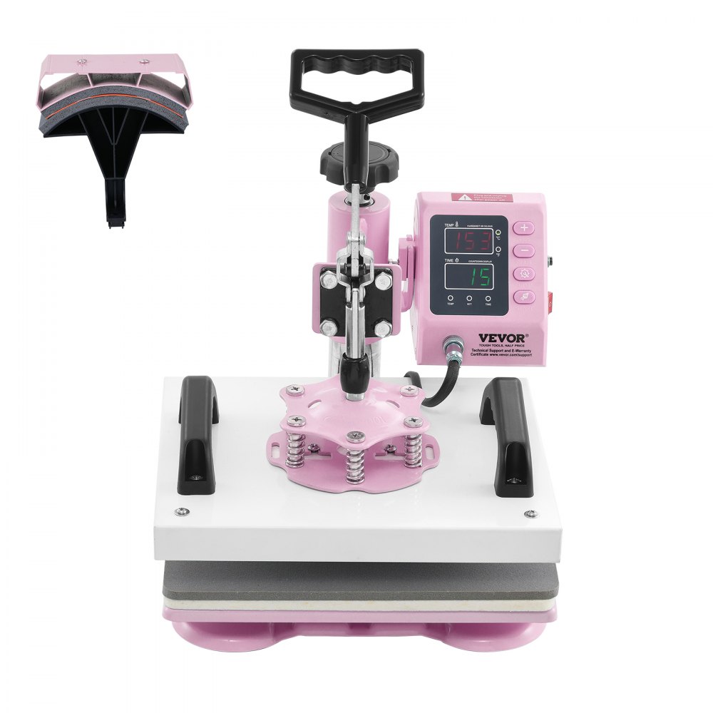VEVOR Heat Press Machine 12x10 in 2 in 1 with Hat Press for T-Shirts Caps Pink - YTSTHJB121021XU9HV1