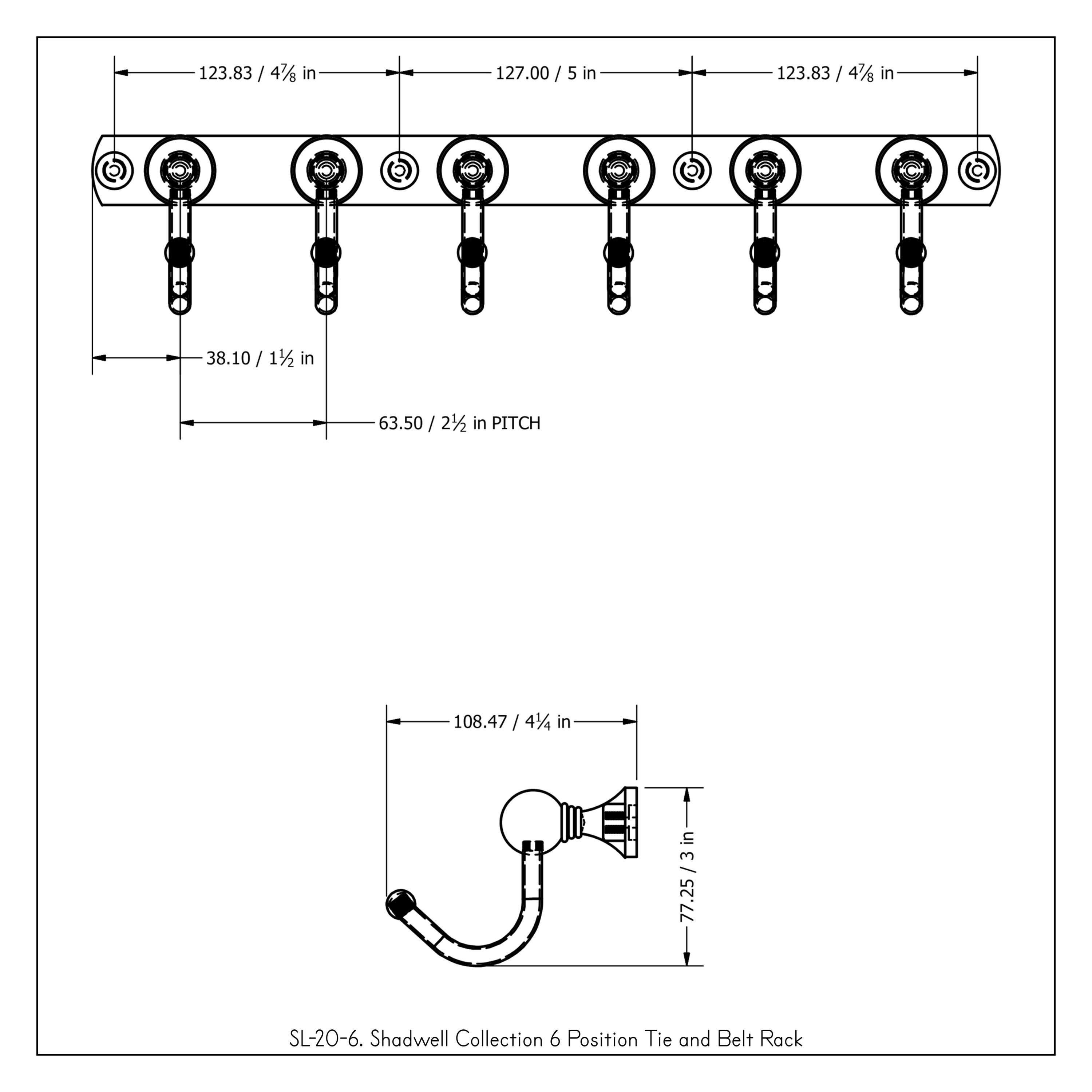 Gancho de Toalla de Montaje en Pared de 6 Ganchos en Cromo Pulido Shadwell de Allied Brass