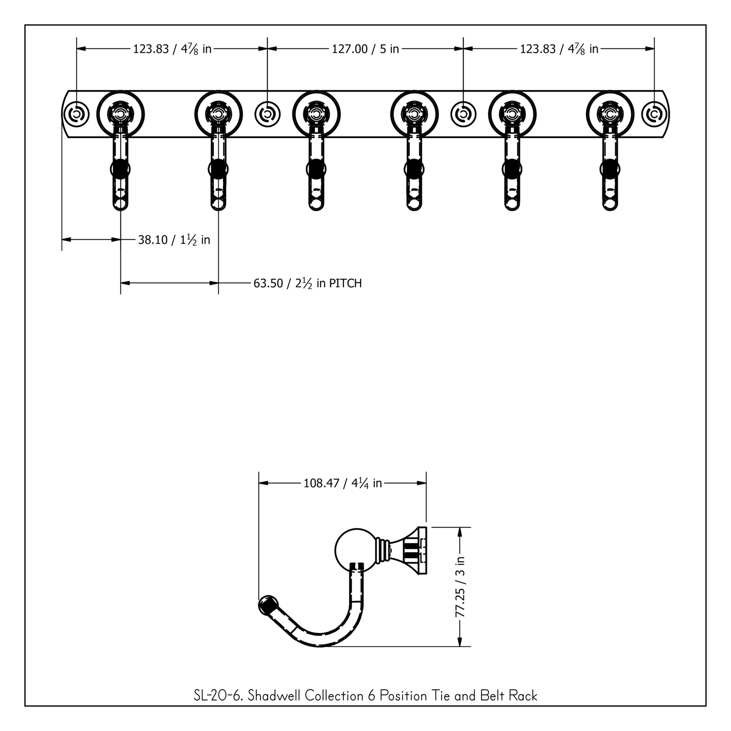 Gancho de pared con 6 ganchos de toalla de níquel pulido Shadwell Allied Brass