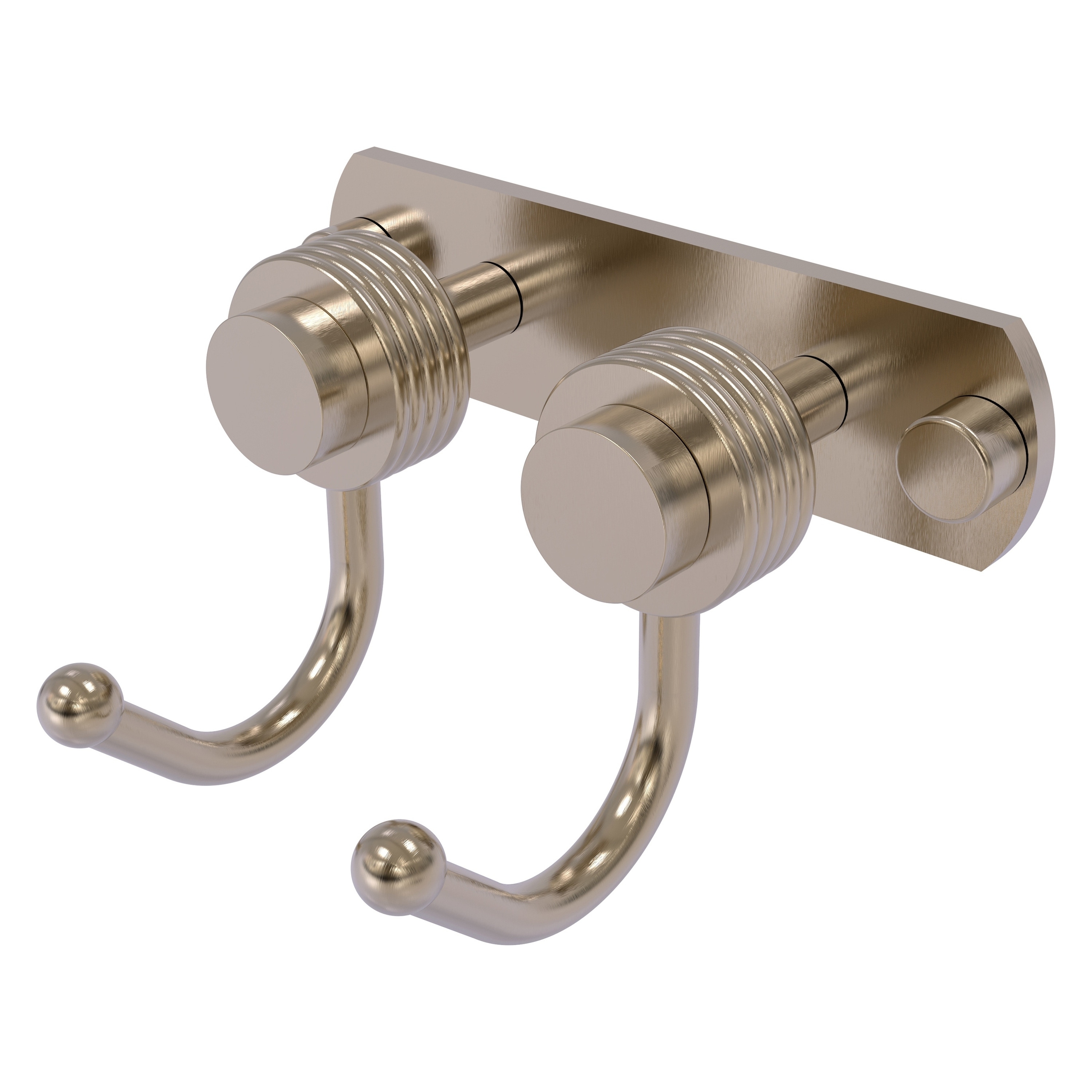 Colgador de toallas de doble gancho de montaje en pared en peltre antiguo de la serie Mercury de Allied Brass