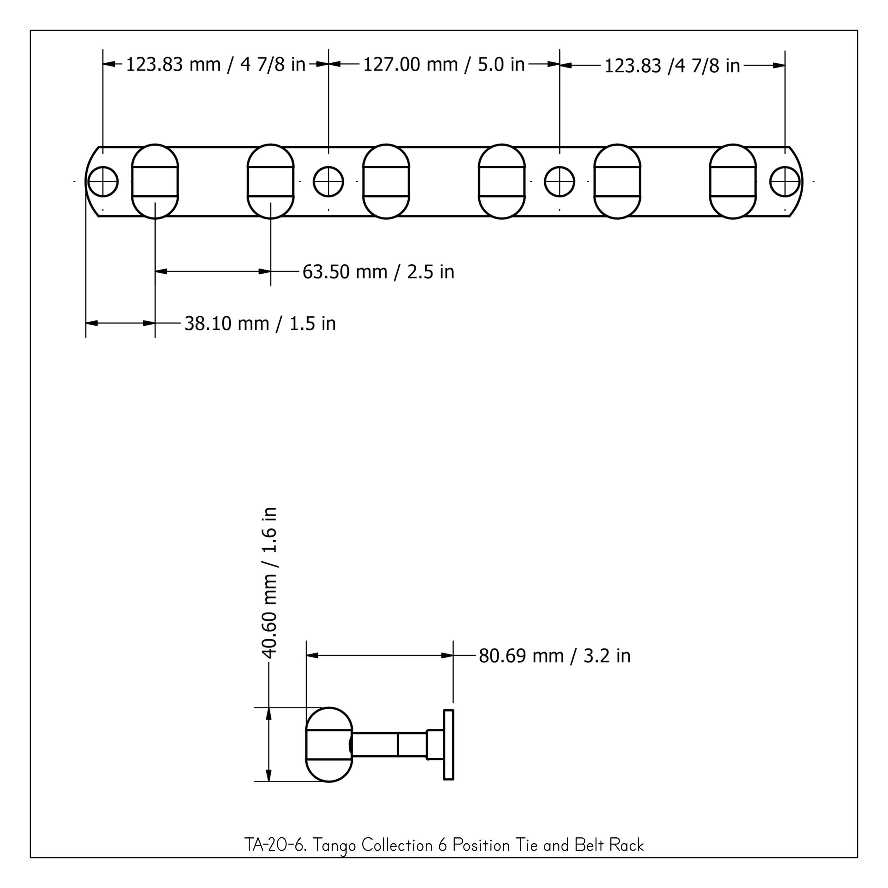Gancho de toalla de montaje en pared de 6 ganchos de níquel satinado Tango Allied Brass TA-20-6-SN
