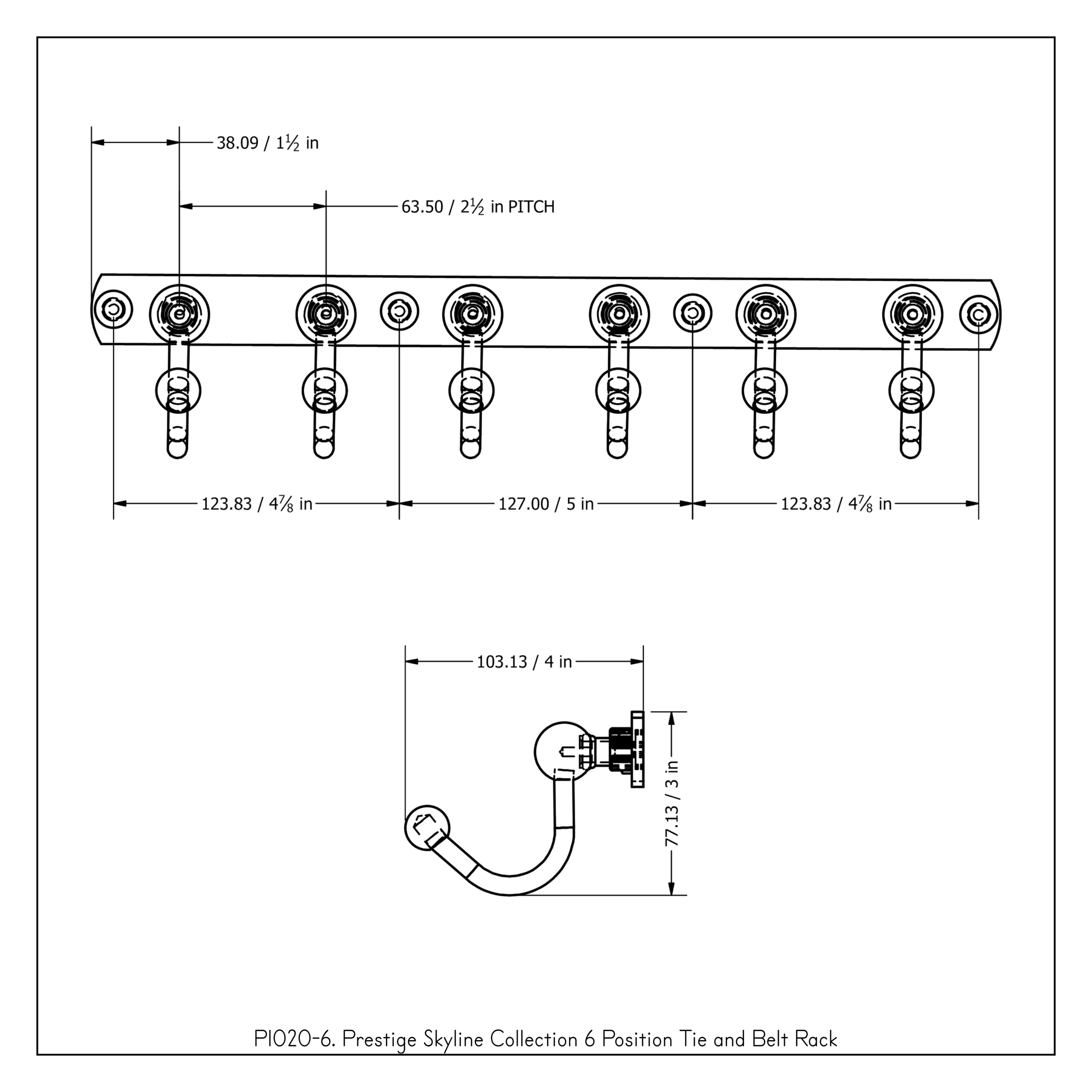 Gancho para toallas de montaje en pared Allied Brass Prestige Skyline en bronce cepillado con 6 ganchos