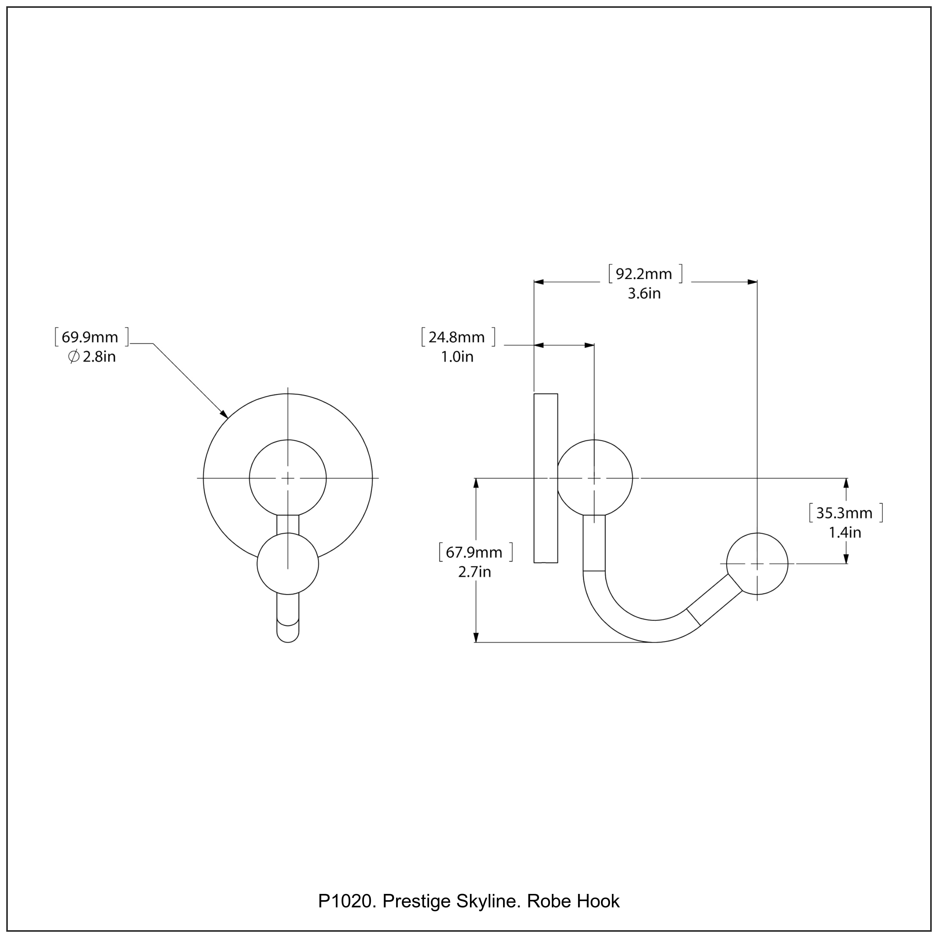 Percha para toallas de montaje en pared, con un solo gancho en tono gris mate Prestige Skyline de Allied Brass.