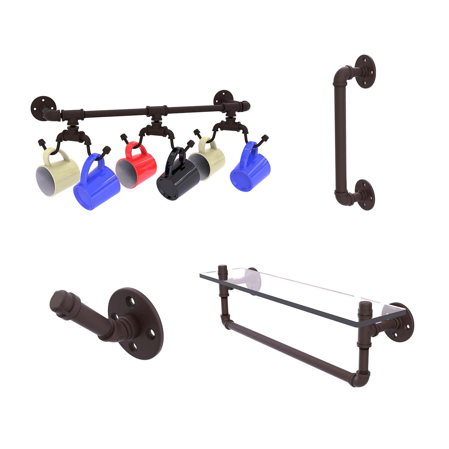 Colgador de Toallas de Pared Pipa de Bronce Frotado con Aceite - Gancho Individual - Color Bronce - P-300-HK-ORB