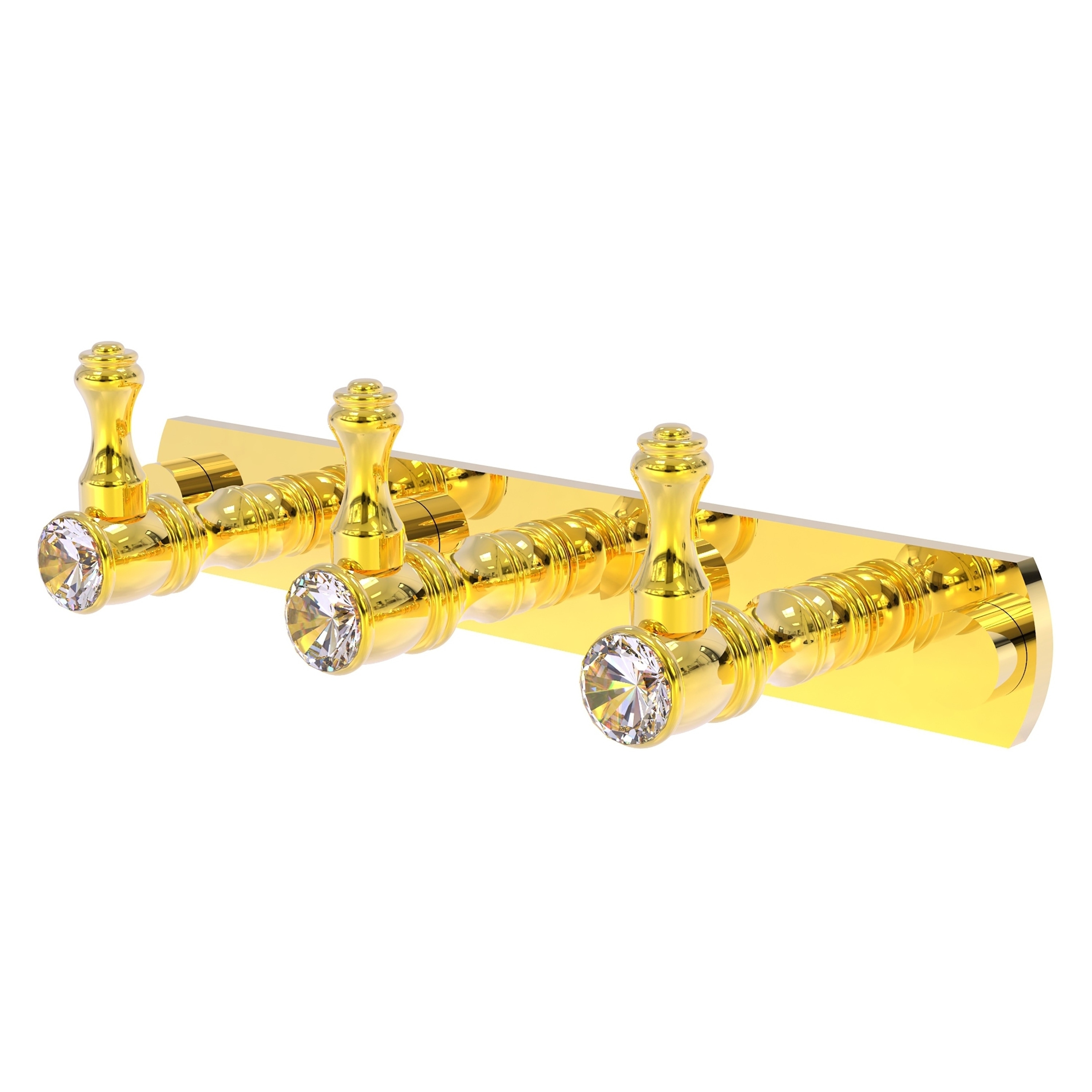 Percha para toallas de pared de triple gancho de latón pulido con cristales Carolina.