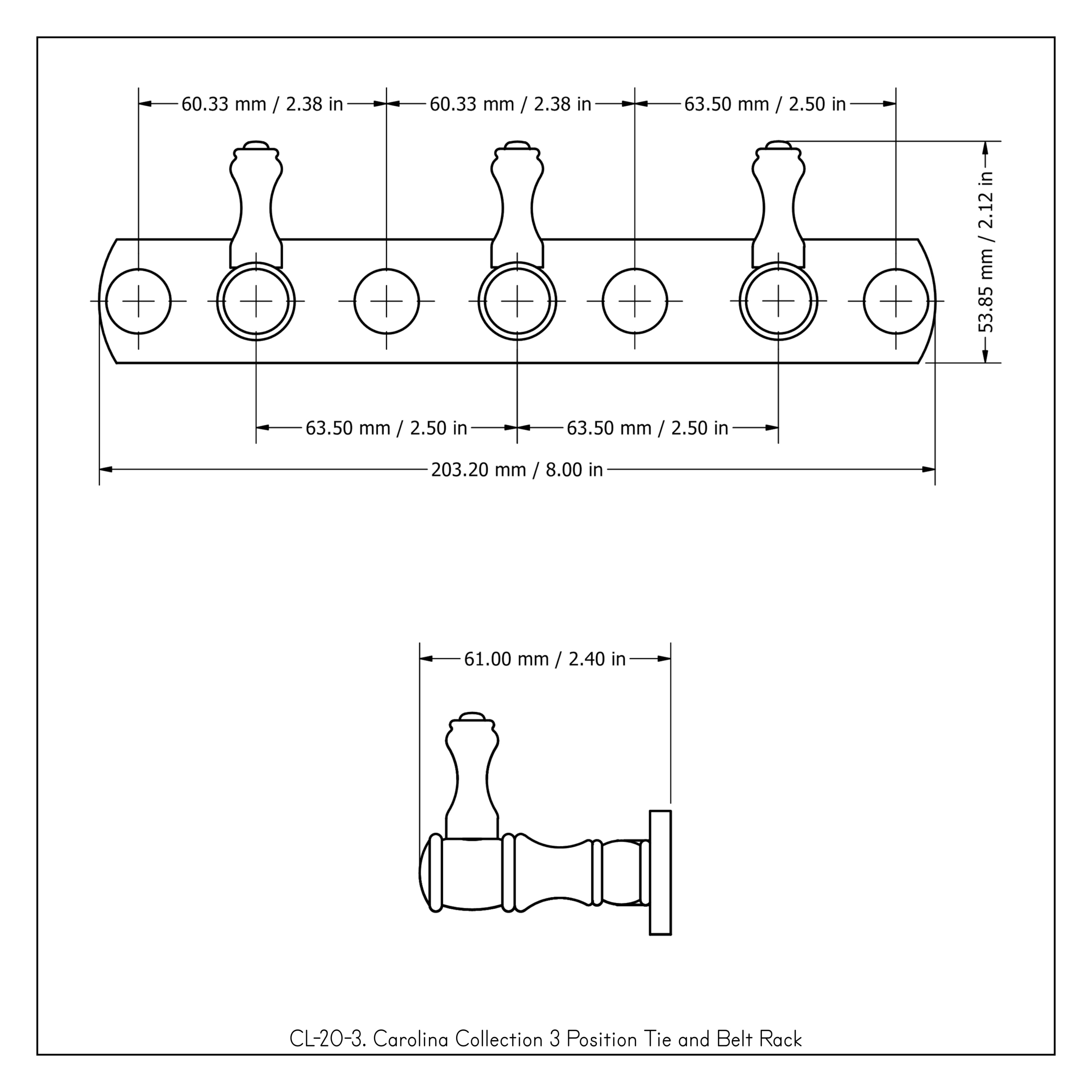 Gancho de Toalla de Pared Triple en Latón Pulido Carolina de Brass Allied CL-20-3-PB
