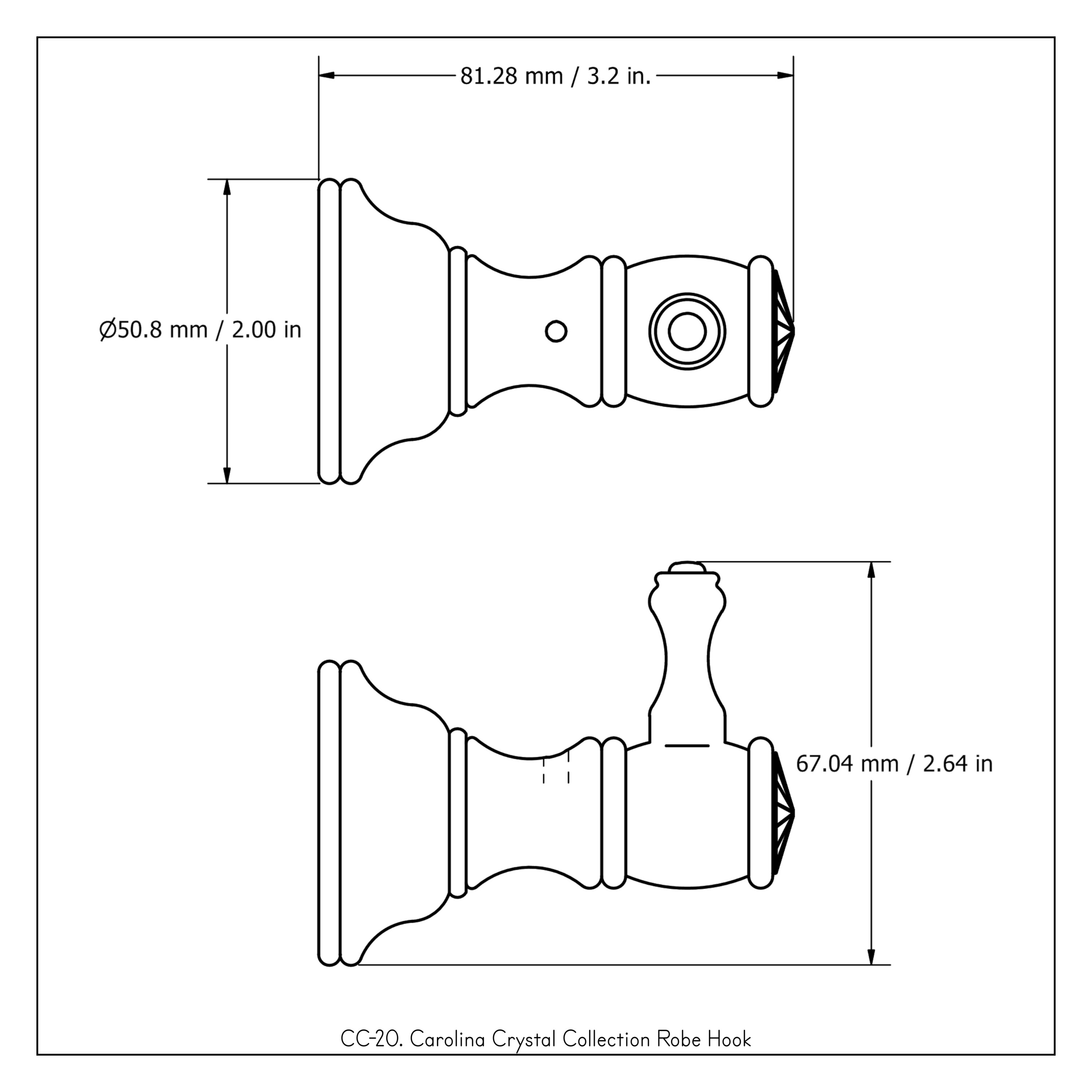 Gancho para Toallas de Pared de Único Gancho en Blanco Mate con Cristales Carolina - Montaje en Pared CC-20-WHM
