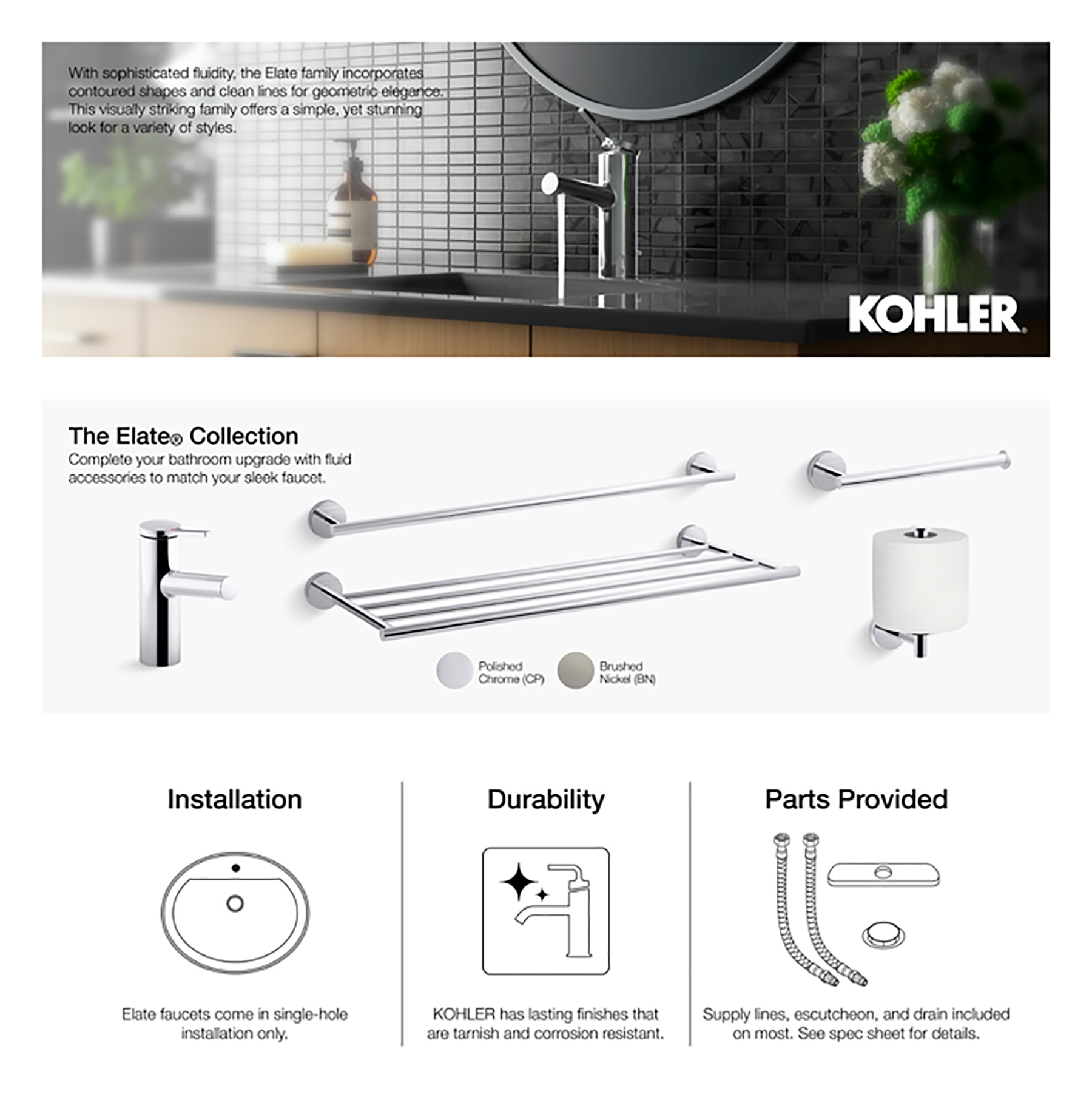 Percha de toalla de pared KOHLER Elate en níquel cepillado vibrante con un gancho, modelo K-27290-BN