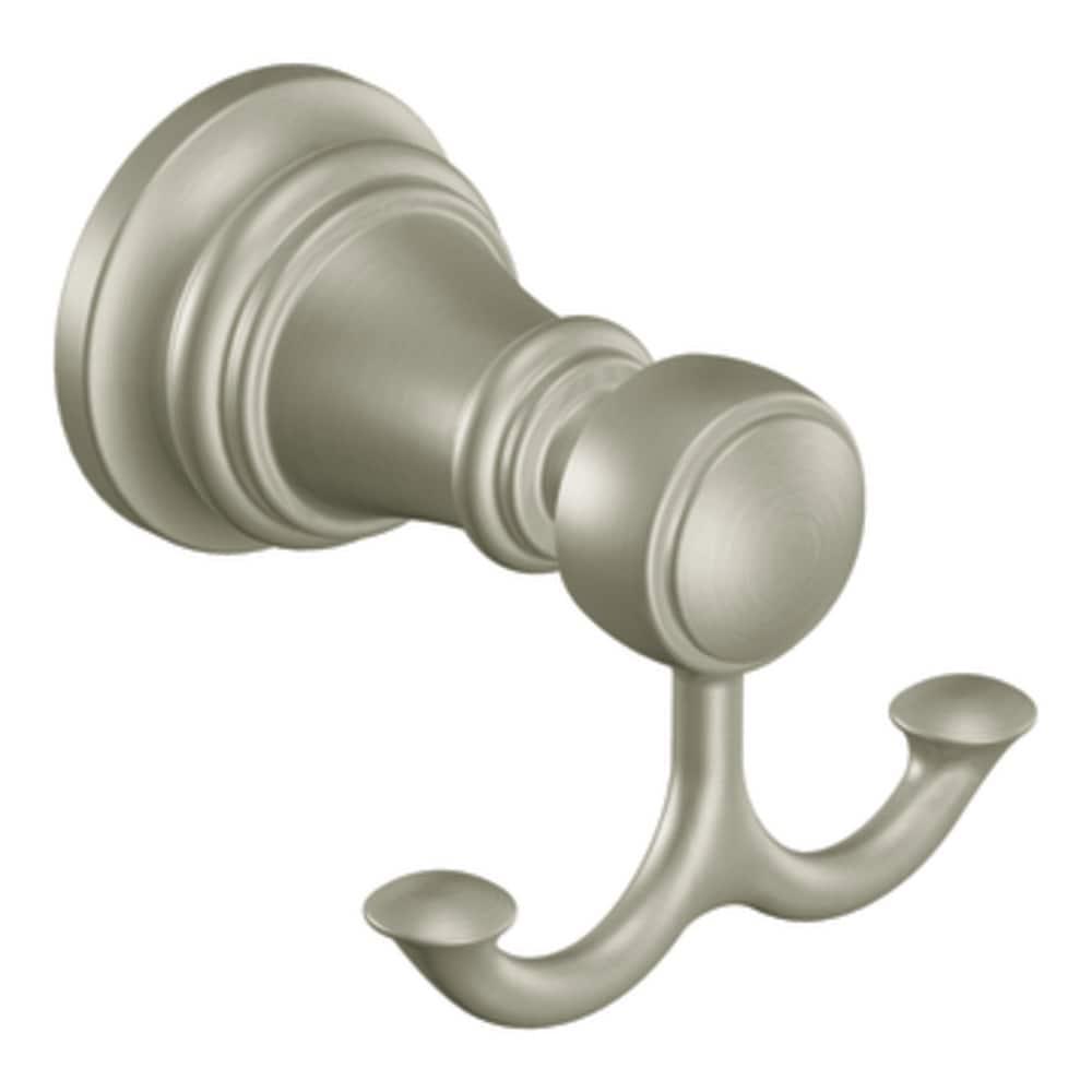 Colgador de Toallas de Doble Gancho de Montaje en Pared en Níquel Cepillado Moen Weymouth YB8403BN