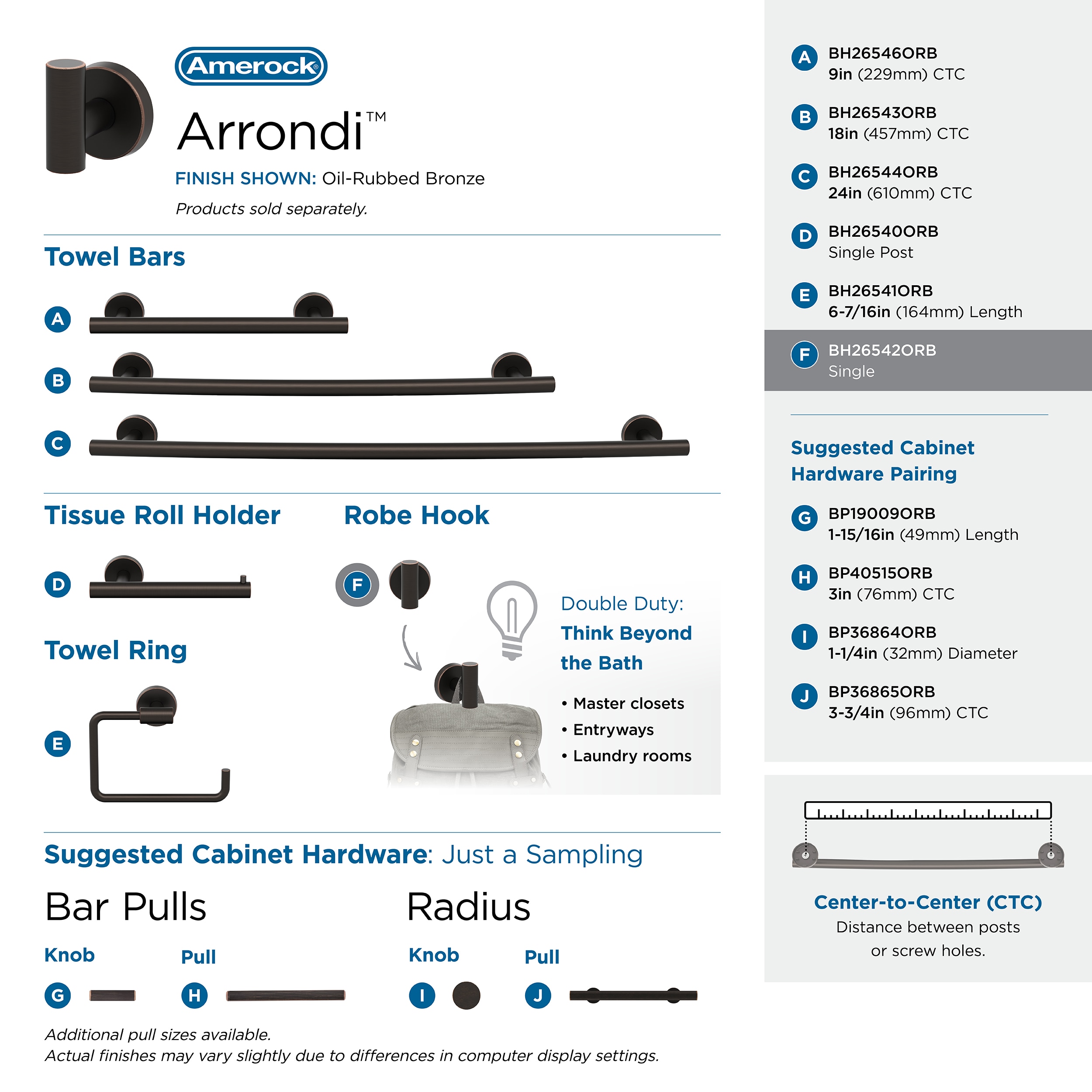 Colgador de Toallas de Pared de Bronce Aceitado Amerock Arrondi de un Solo Gancho BH26542ORB