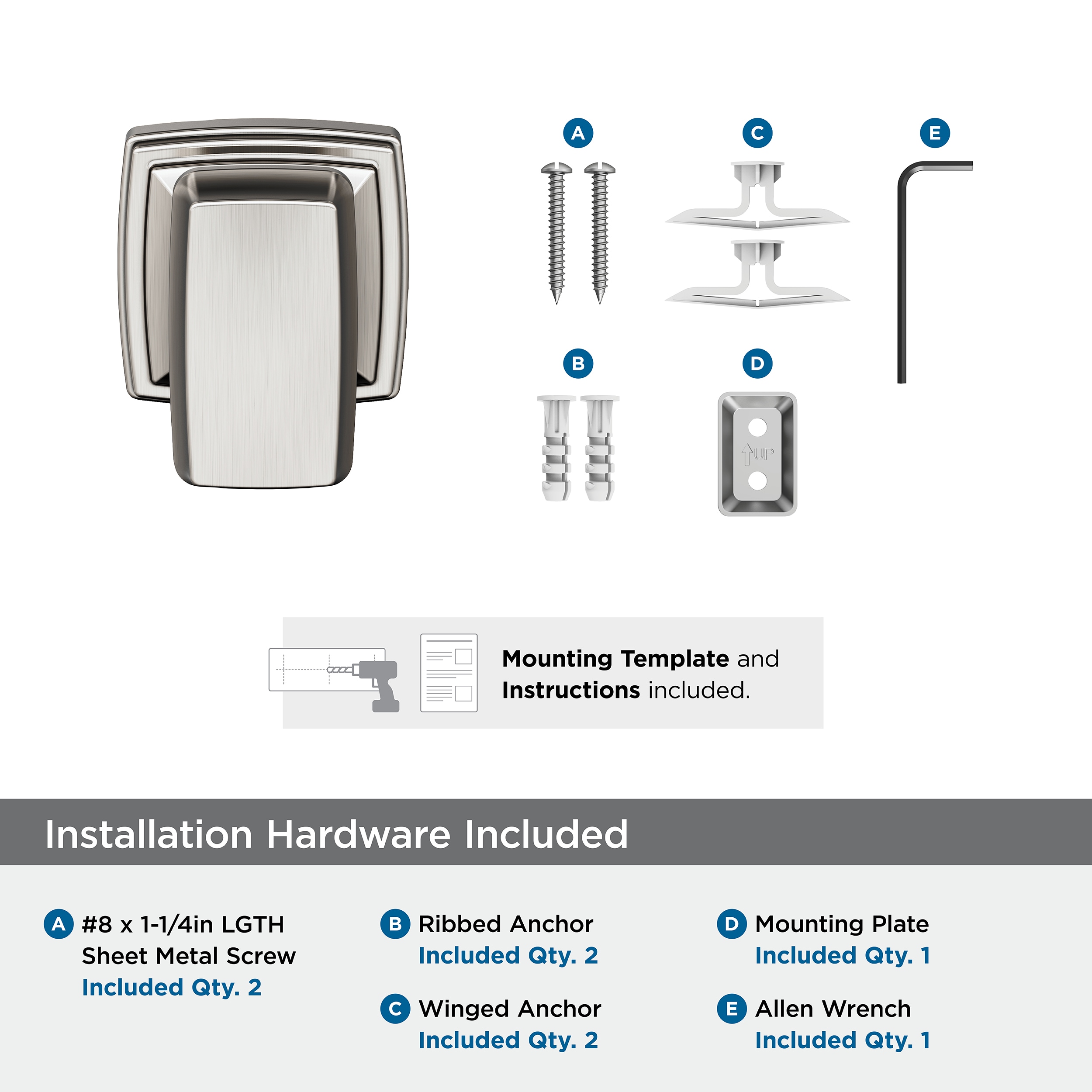 Percha para Toallas de Pared Individual de Níquel Cepillado Amerock Revitalize BH36030G10