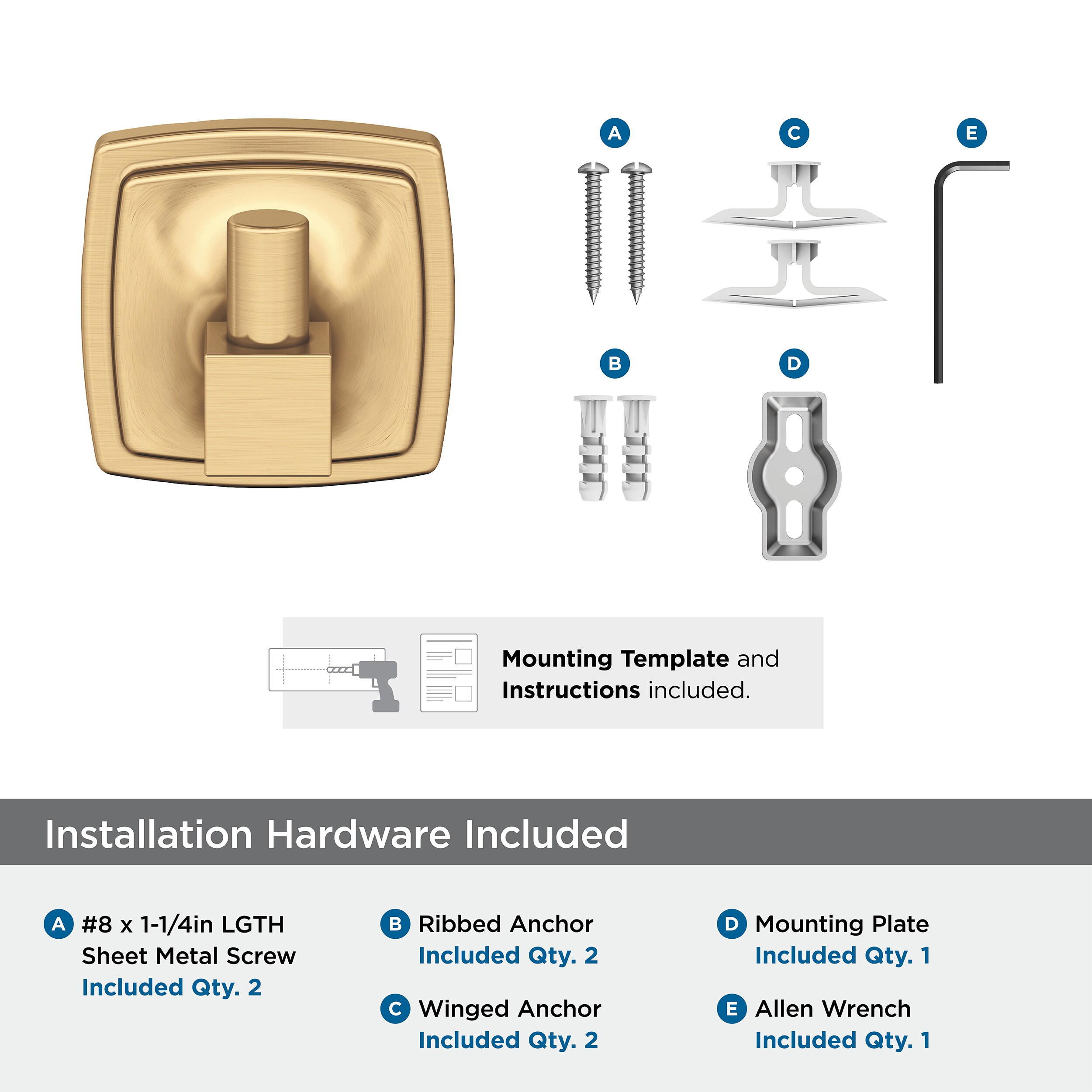 Percha para toalla de montaje en pared de un solo gancho en bronce champagne de la gama Stature de Amerock BH36090CZ