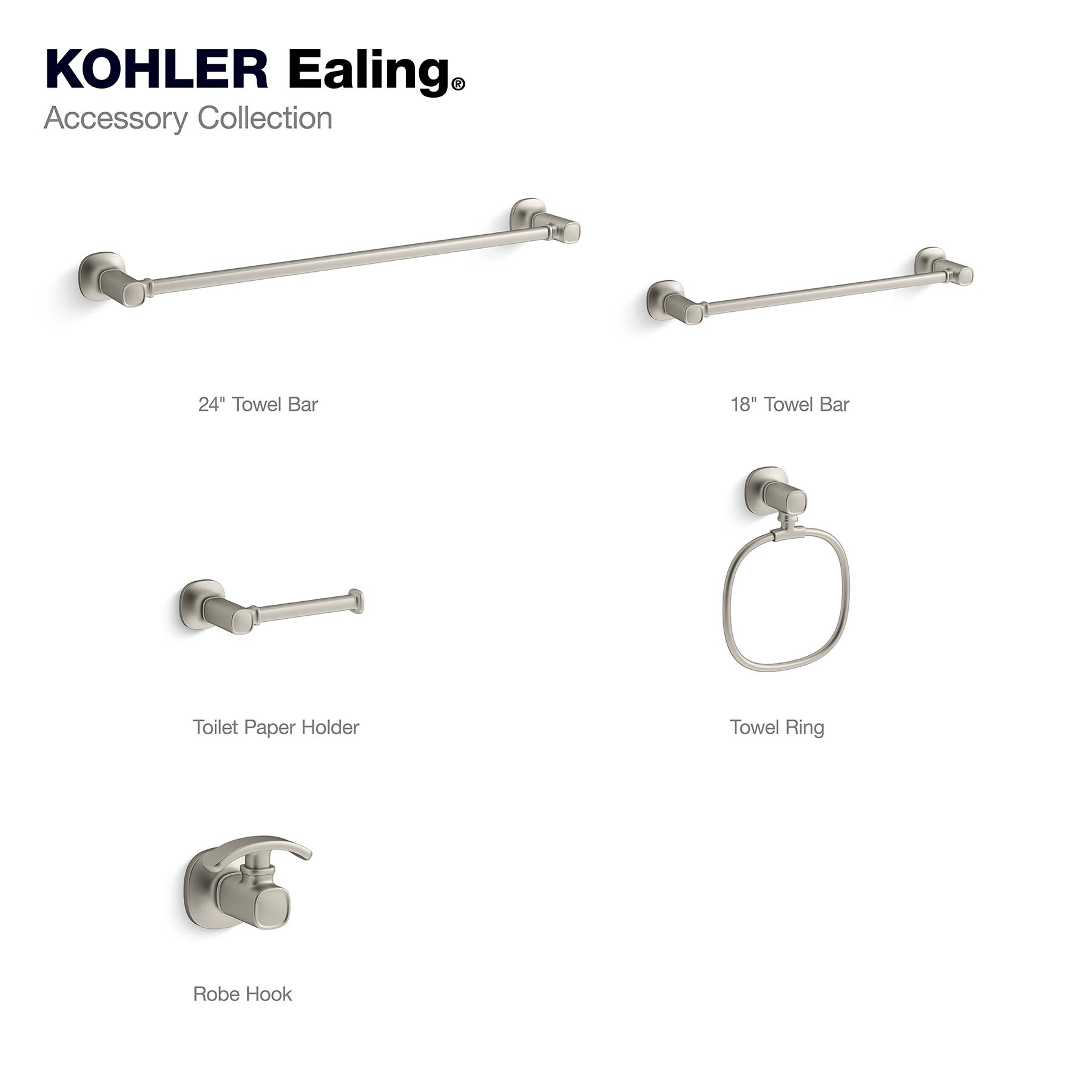 Percha para toalla montada en la pared con gancho individual en níquel cepillado vibrante de KOHLER Ealing