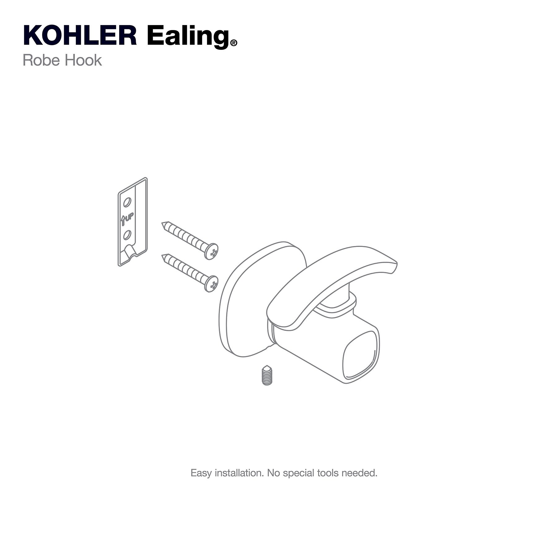 Percha para toalla montada en la pared con gancho individual en níquel cepillado vibrante de KOHLER Ealing