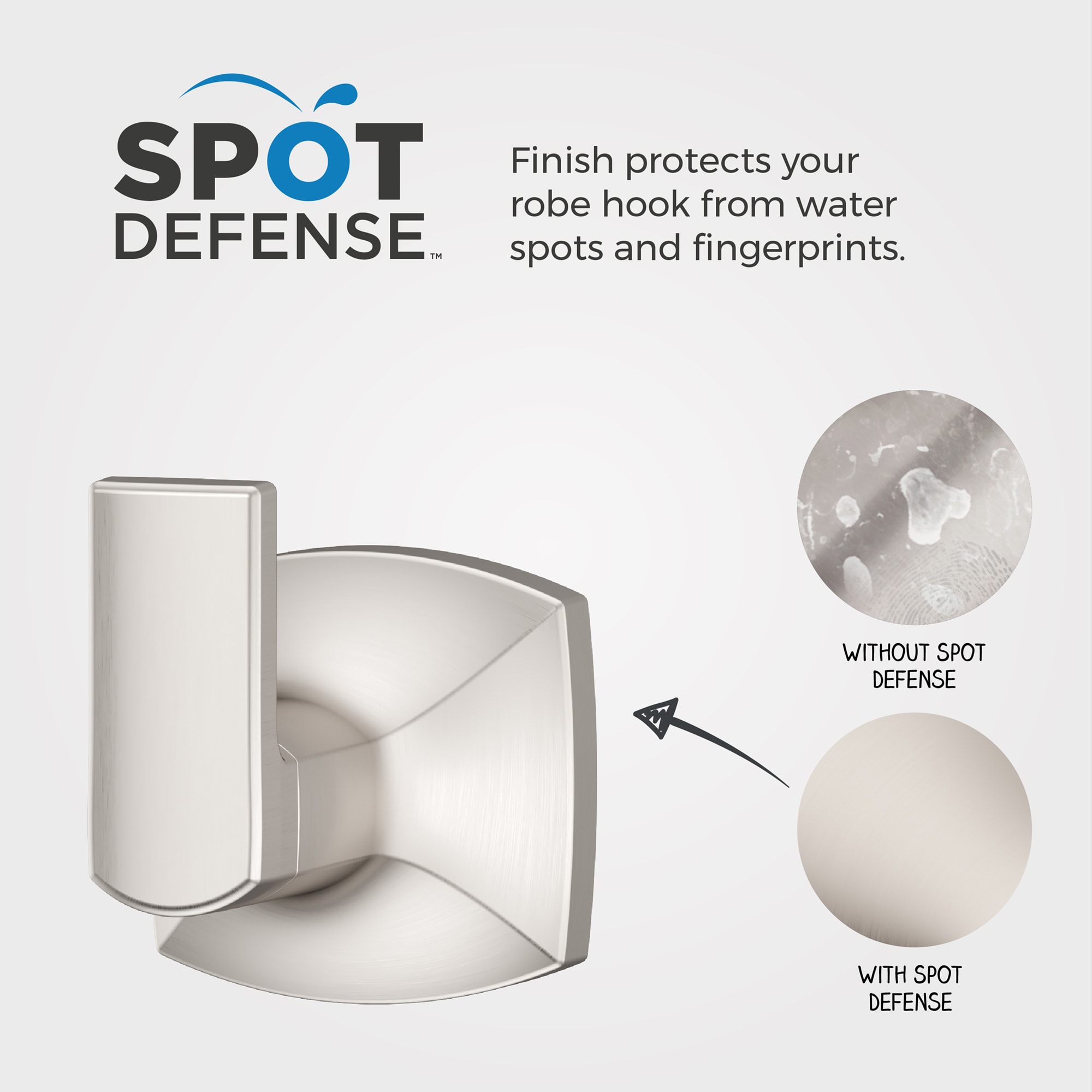Percha para toallas de pared de un solo gancho en níquel cepillado con defensa contra manchas, modelo Vaneri de Pfister