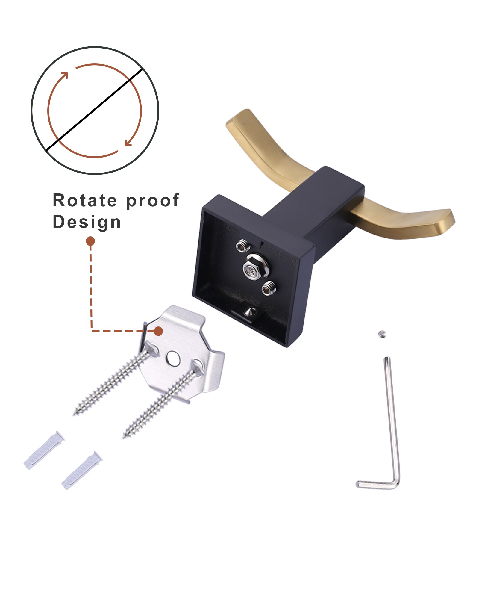 Percha para toallas de montaje en pared en negro y dorado - WOWOW Gancho individual
