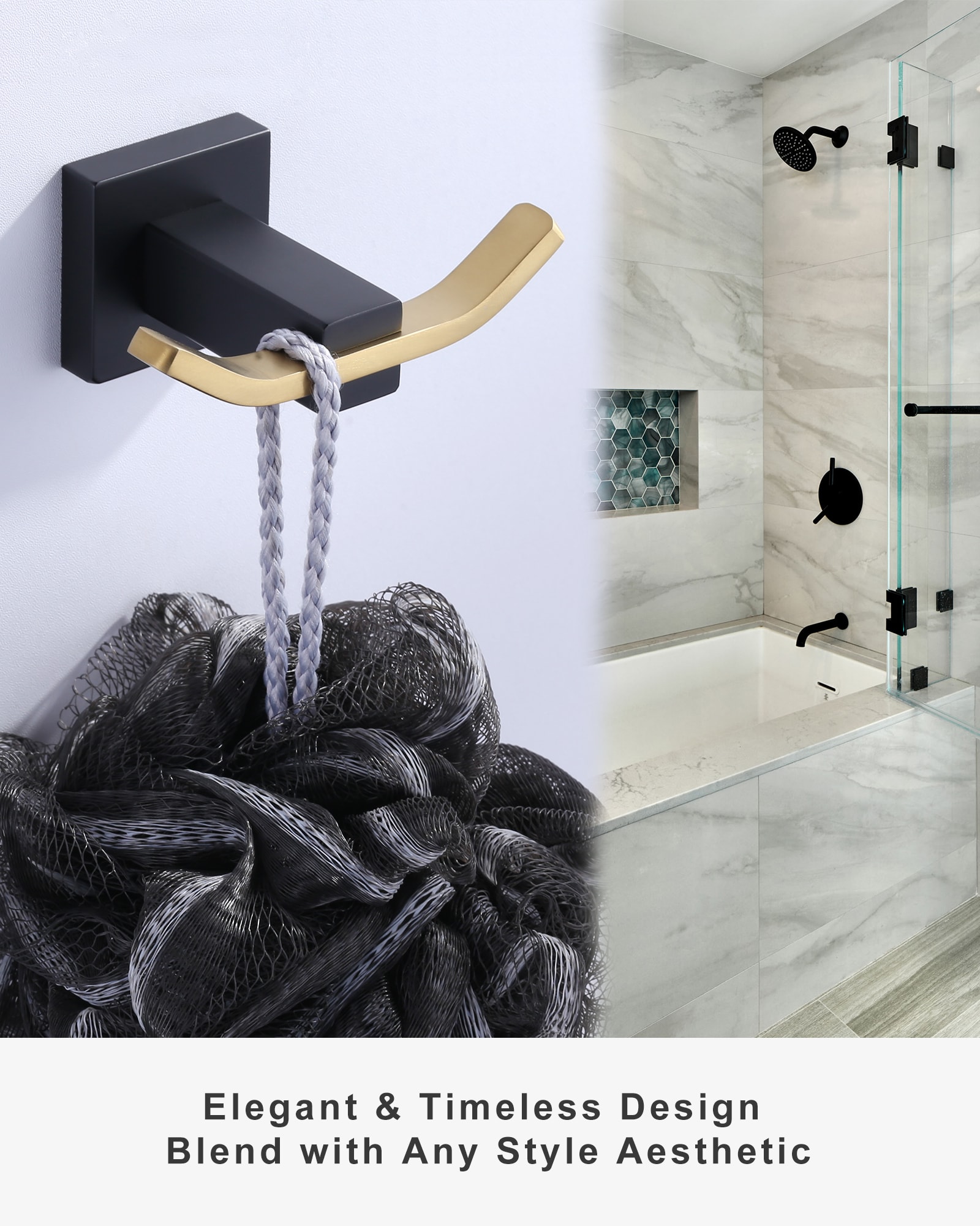 Percha para toallas de montaje en pared en negro y dorado - WOWOW Gancho individual